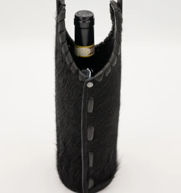 Black Cowhide Wine Tote