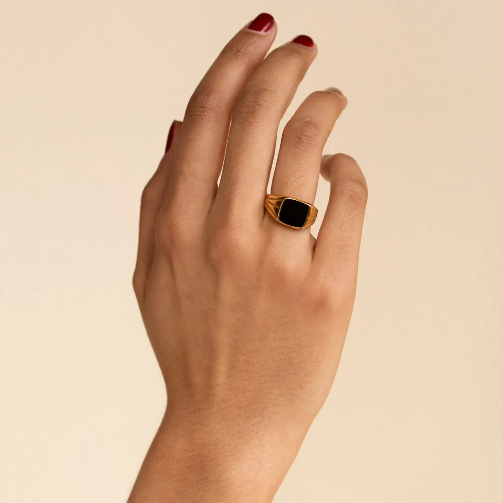 Black Enamel Signet Ring