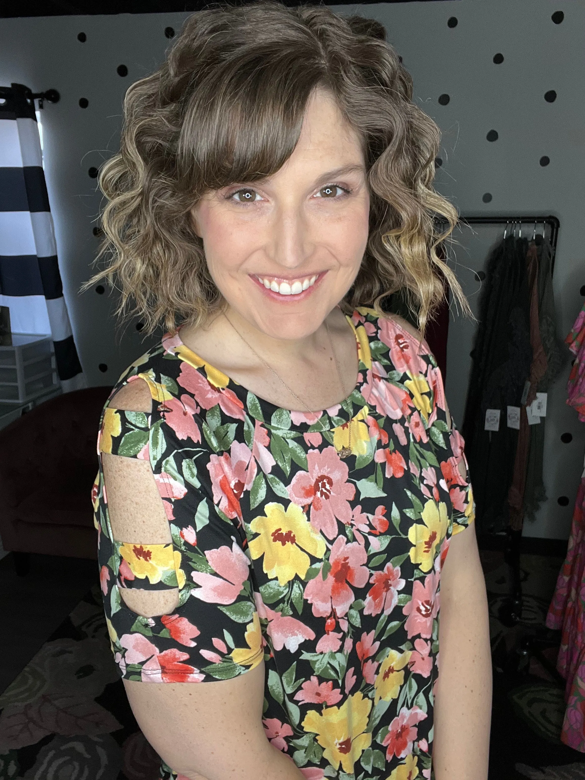 Black Floral Strapped Sleeve Top