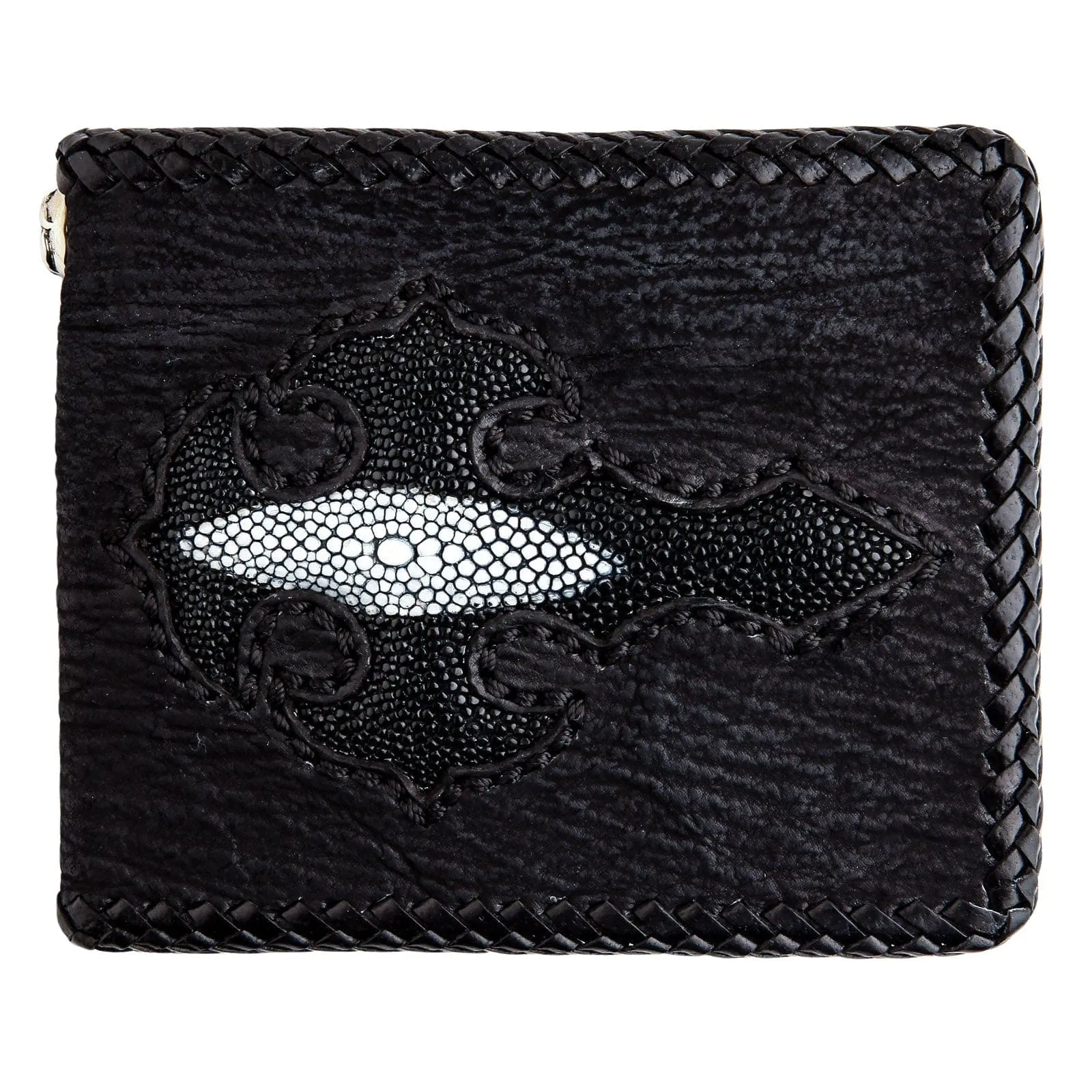 Black Genuine Stingray Leather Inlaid Cross Biker Chain Wallet