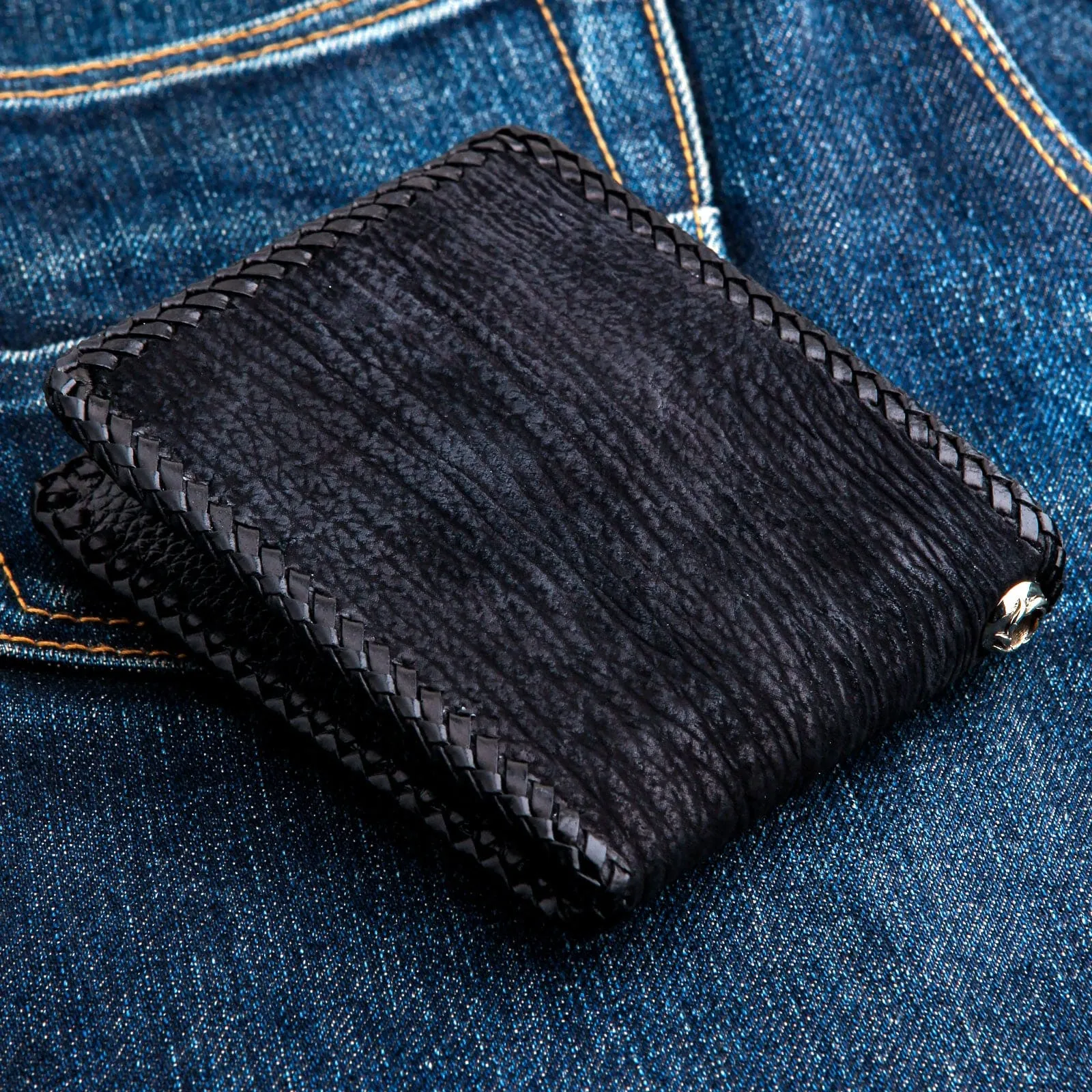 Black Genuine Stingray Leather Inlaid Cross Biker Chain Wallet