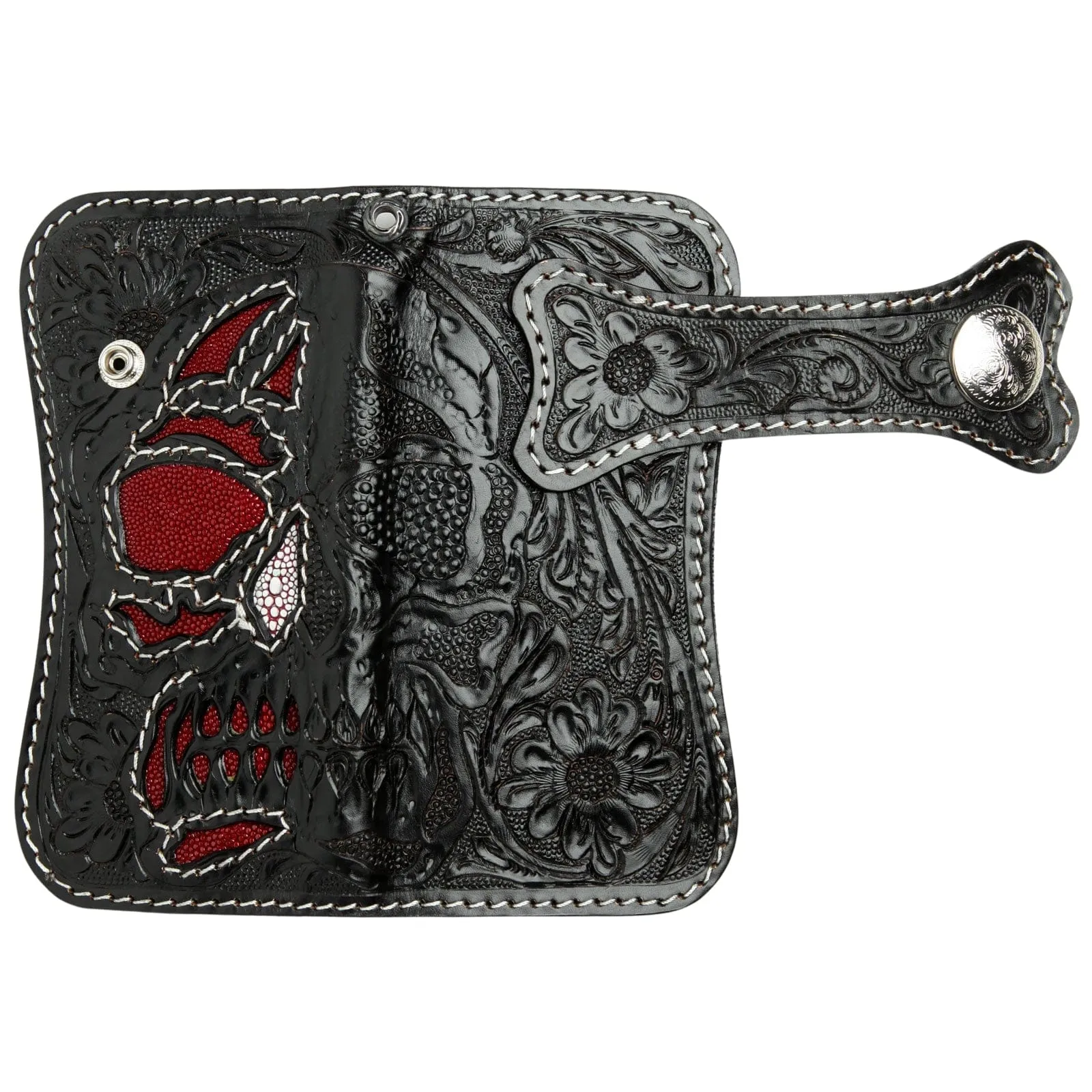 Black Phantom Skull Genuine Cowhide Leather Biker Chain Wallet