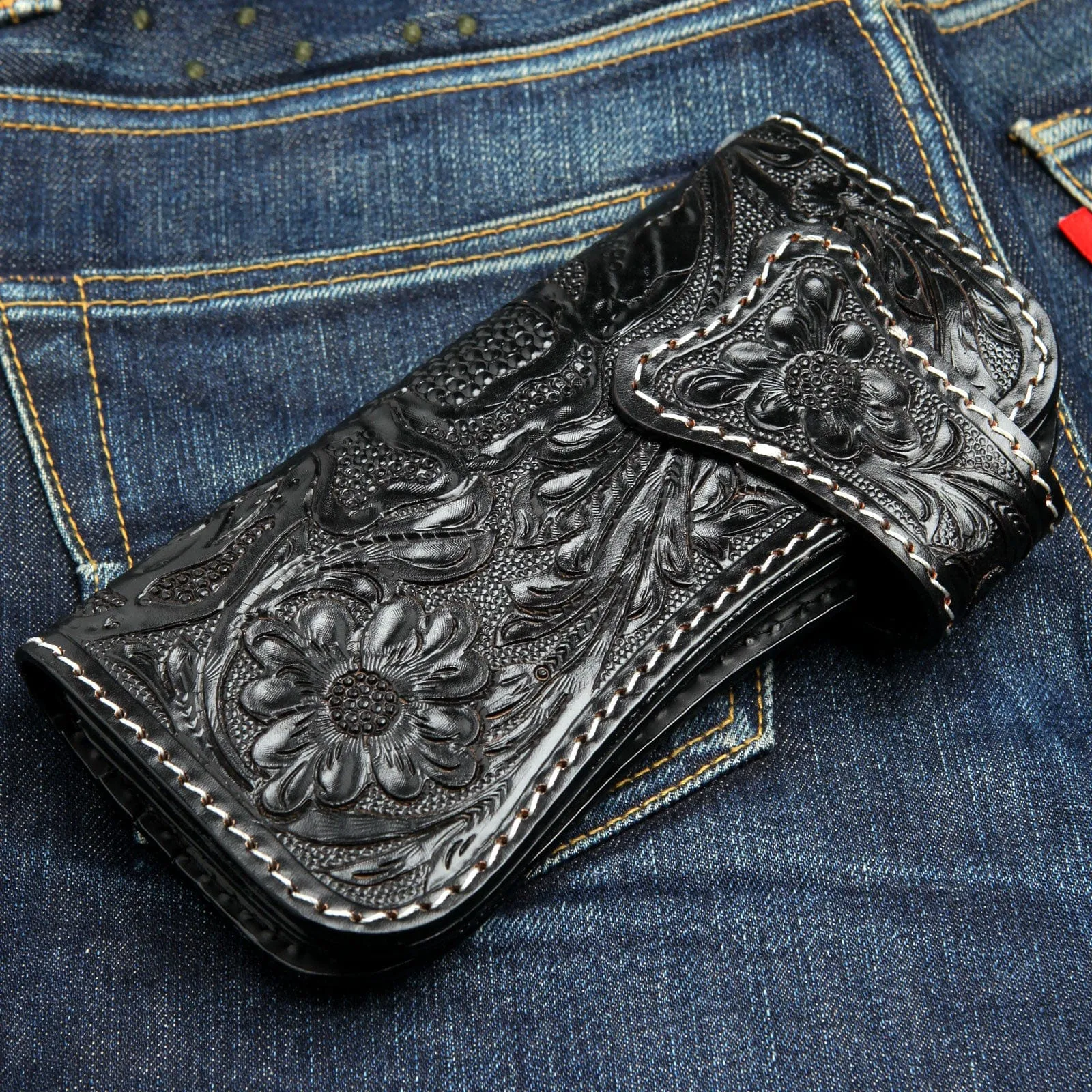 Black Phantom Skull Genuine Cowhide Leather Biker Chain Wallet