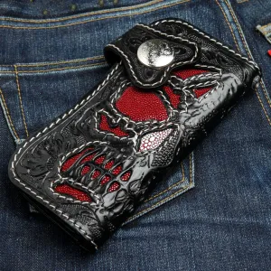 Black Phantom Skull Genuine Cowhide Leather Biker Chain Wallet