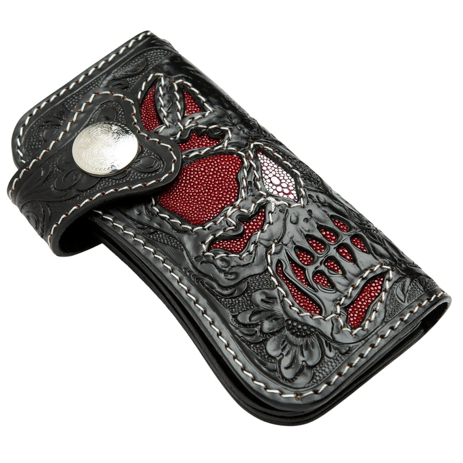 Black Phantom Skull Genuine Cowhide Leather Biker Chain Wallet