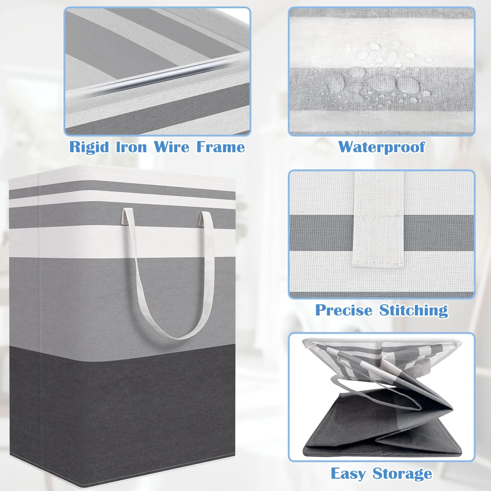 BlissTotes 3Pack CollapsibleWaterproof Laundry Basket with Easy Carry Handles for Family and Dorm 75L