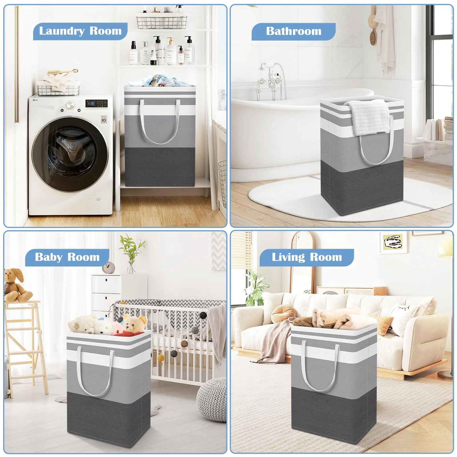 BlissTotes 3Pack CollapsibleWaterproof Laundry Basket with Easy Carry Handles for Family and Dorm 75L
