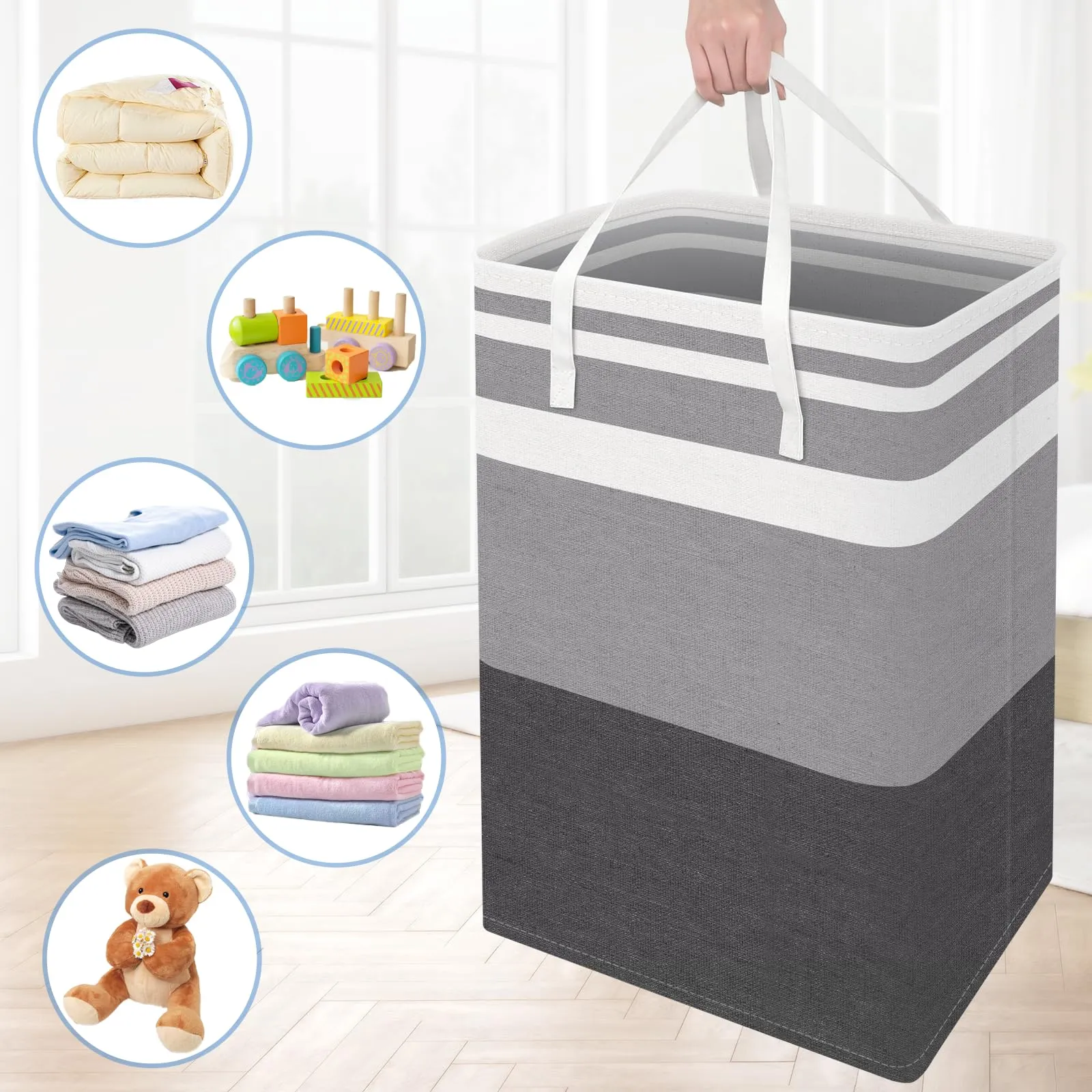 BlissTotes 3Pack CollapsibleWaterproof Laundry Basket with Easy Carry Handles for Family and Dorm 75L