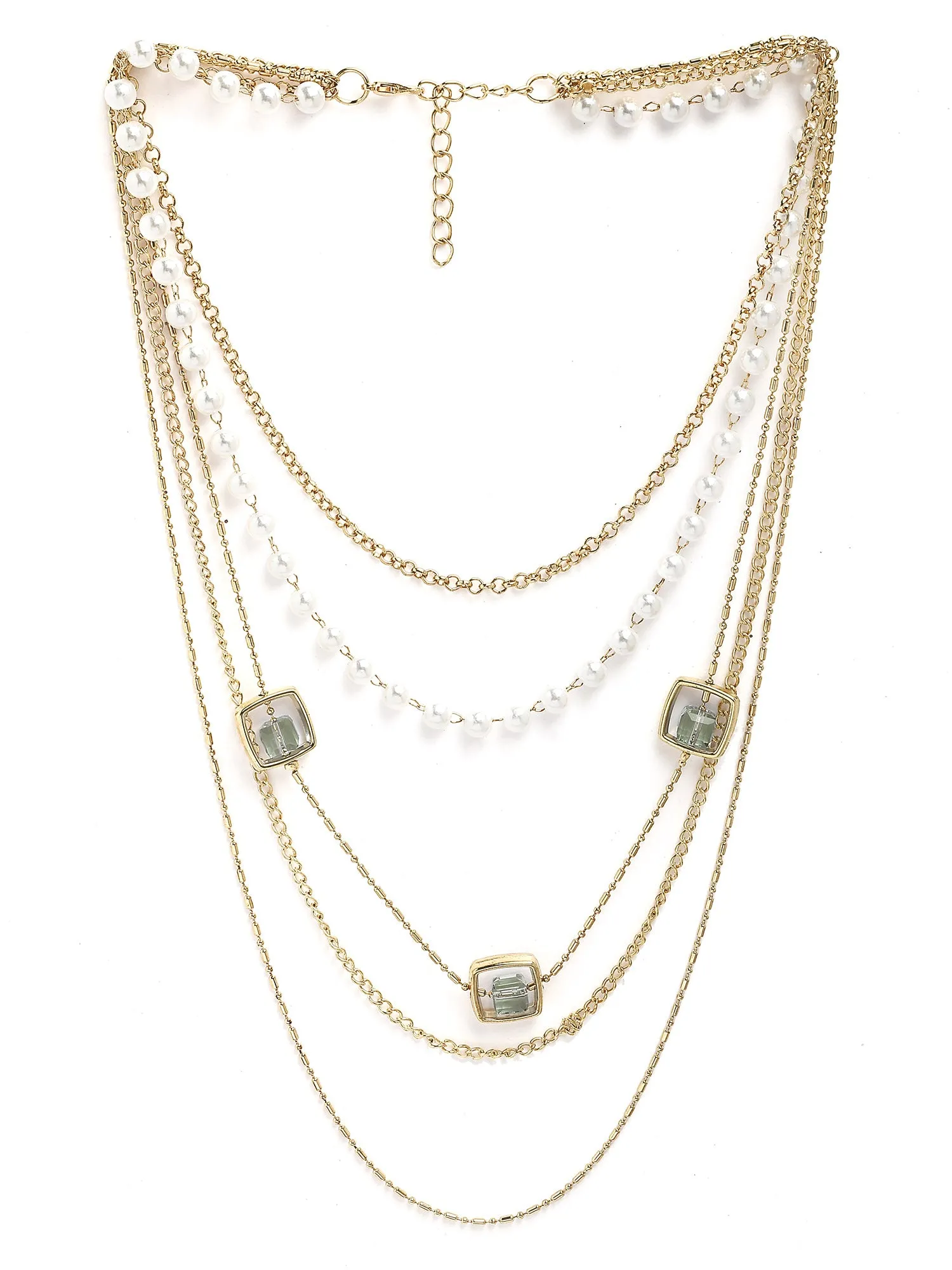 Bohey by KARATCART Gold-Plated Grey Stone Multilayer Chain Necklace for Women