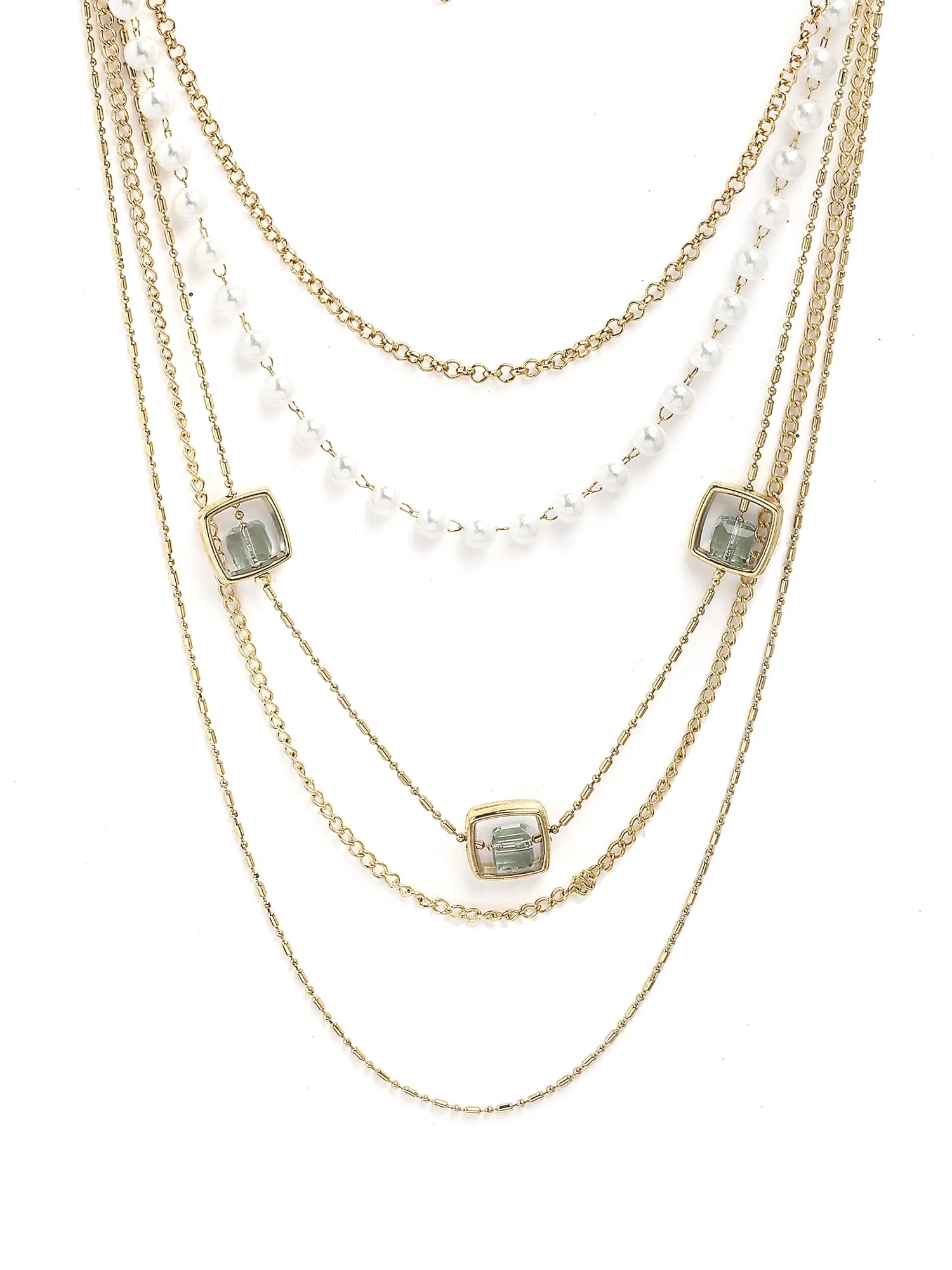 Bohey by KARATCART Gold-Plated Grey Stone Multilayer Chain Necklace for Women