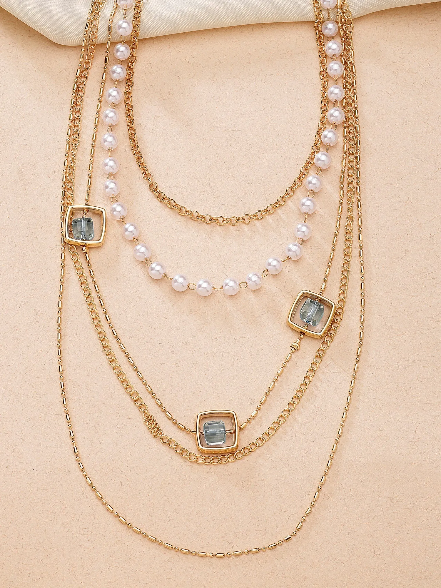 Bohey by KARATCART Gold-Plated Grey Stone Multilayer Chain Necklace for Women