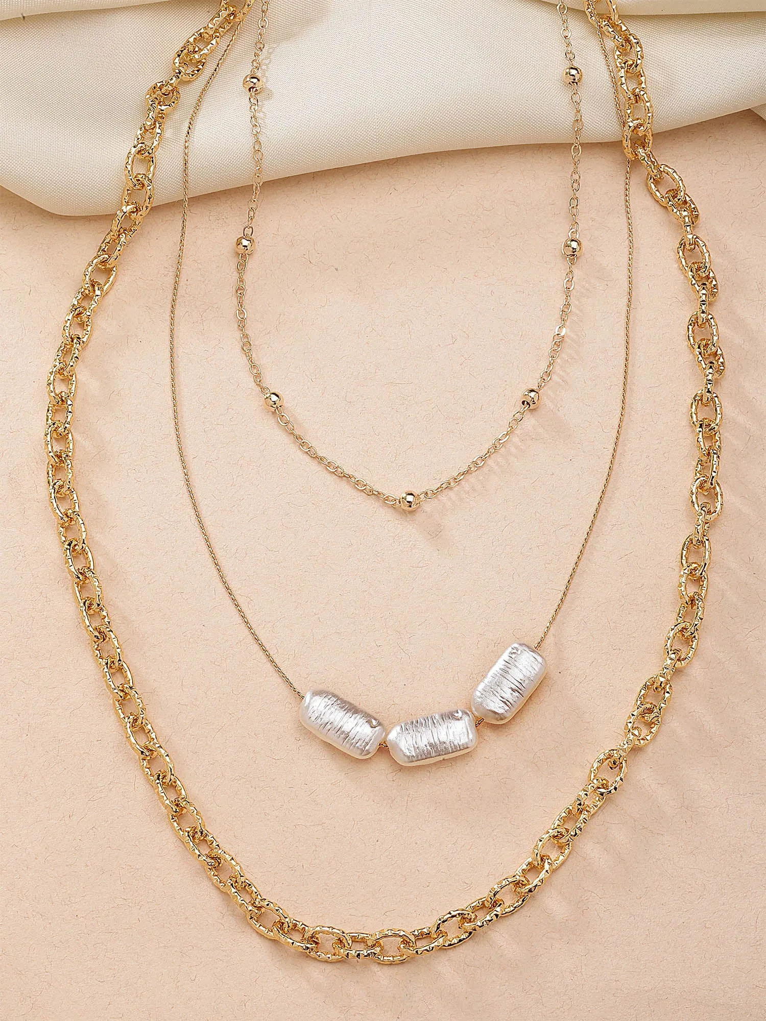 Bohey by KARATCART Gold-Plated Pearl Multilayer Chain Necklace for Women