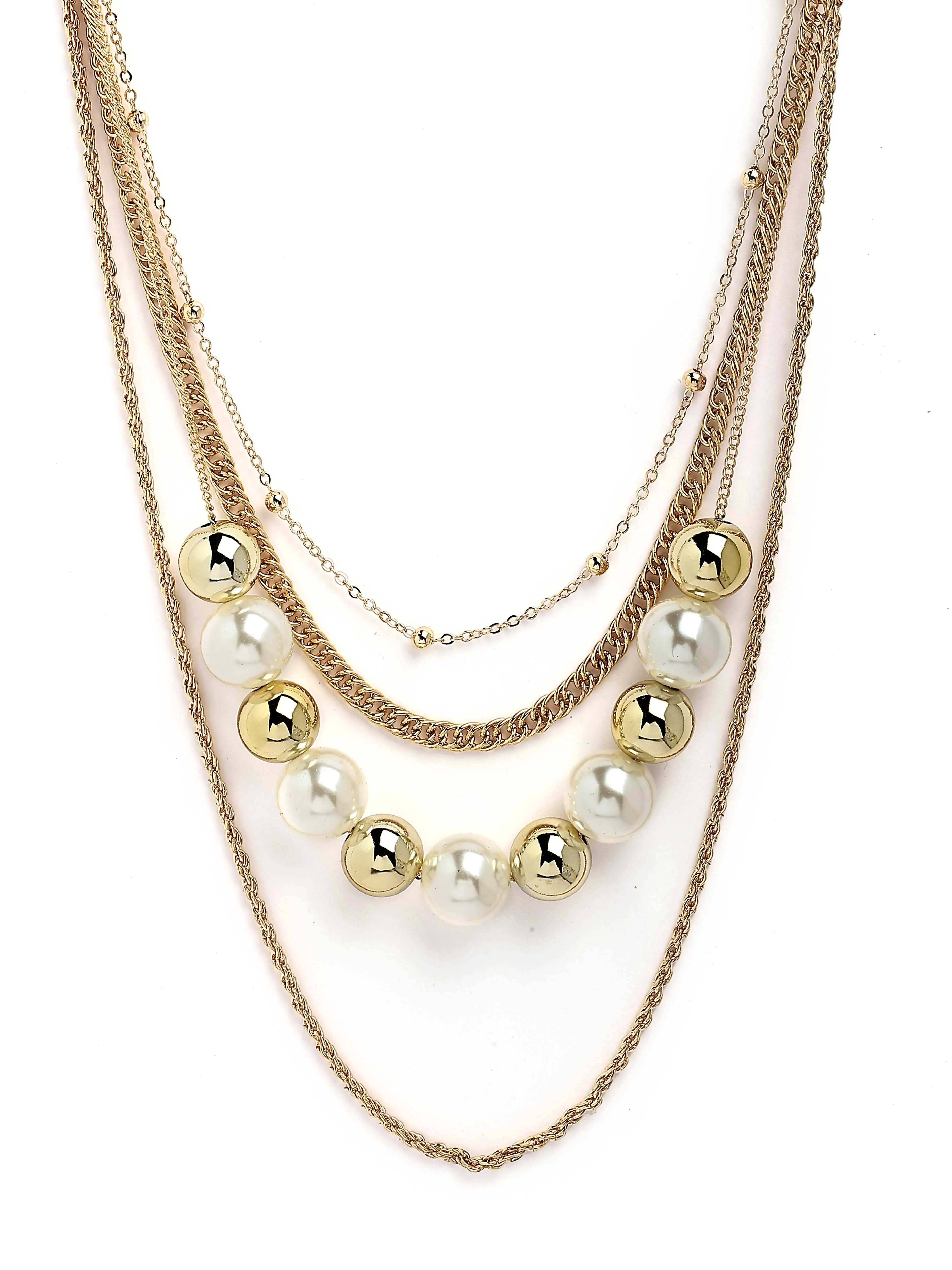 Bohey by KARATCART Gold-Plated Pearl Multilayer Chain Necklace for Women