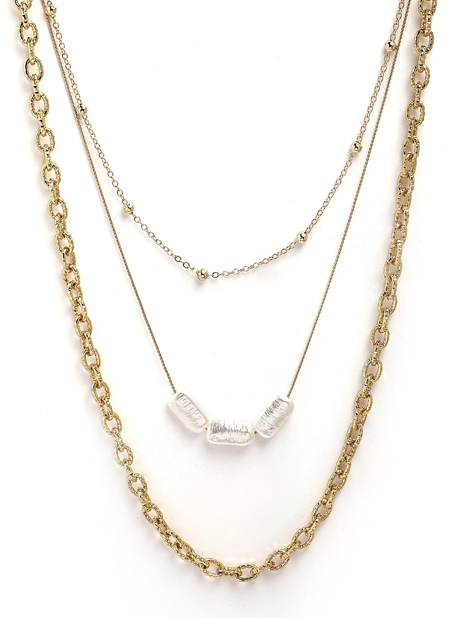 Bohey by KARATCART Gold-Plated Pearl Multilayer Chain Necklace for Women