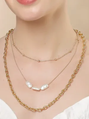 Bohey by KARATCART Gold-Plated Pearl Multilayer Chain Necklace for Women