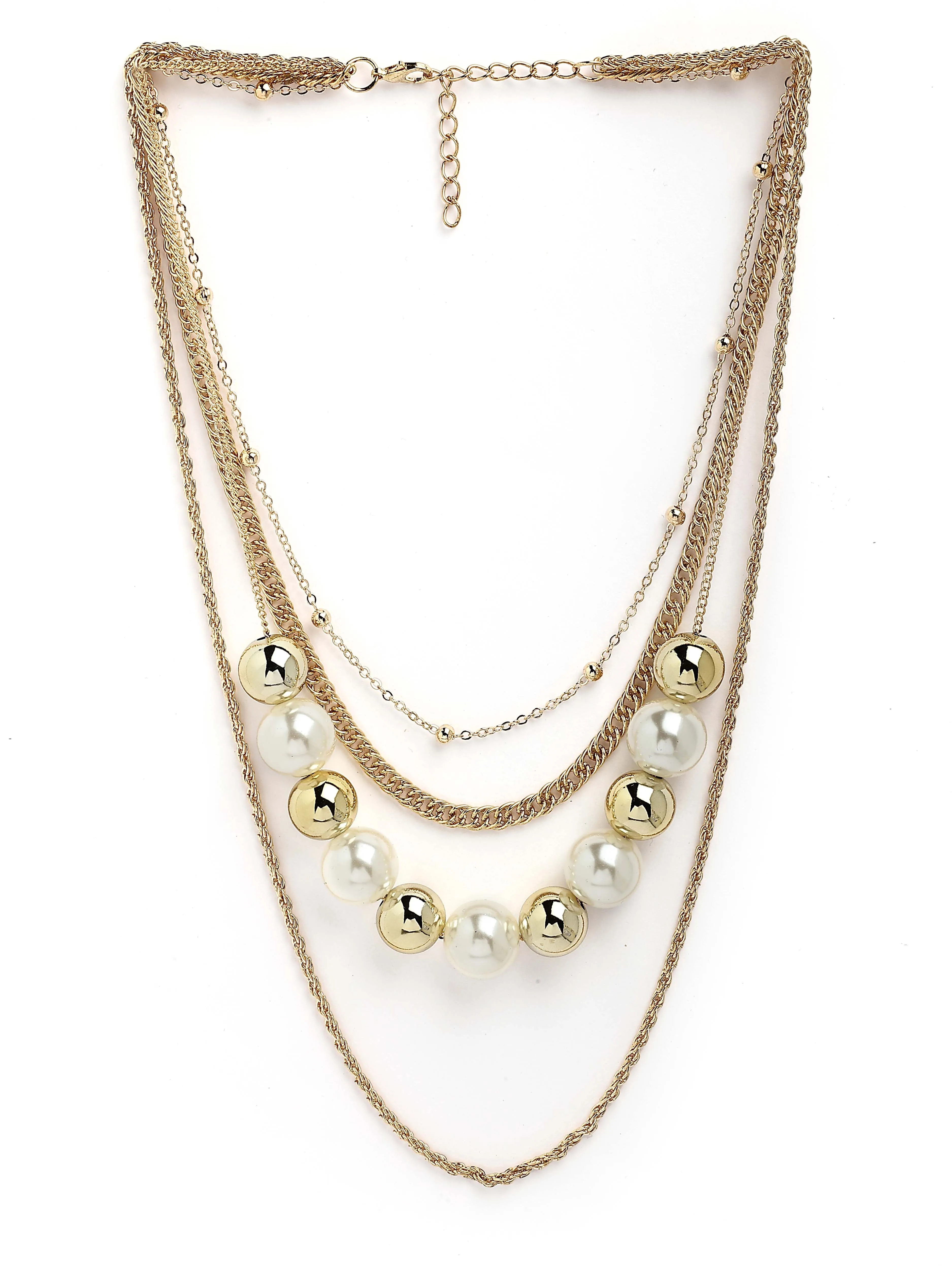 Bohey by KARATCART Gold-Plated Pearl Multilayer Chain Necklace for Women
