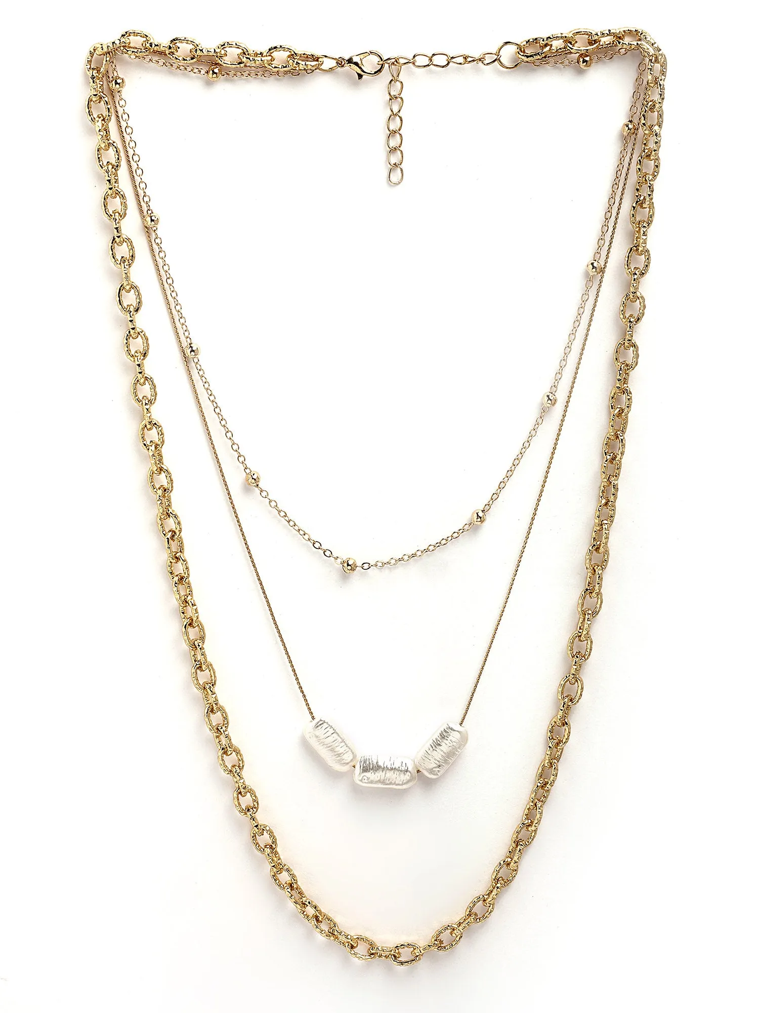Bohey by KARATCART Gold-Plated Pearl Multilayer Chain Necklace for Women