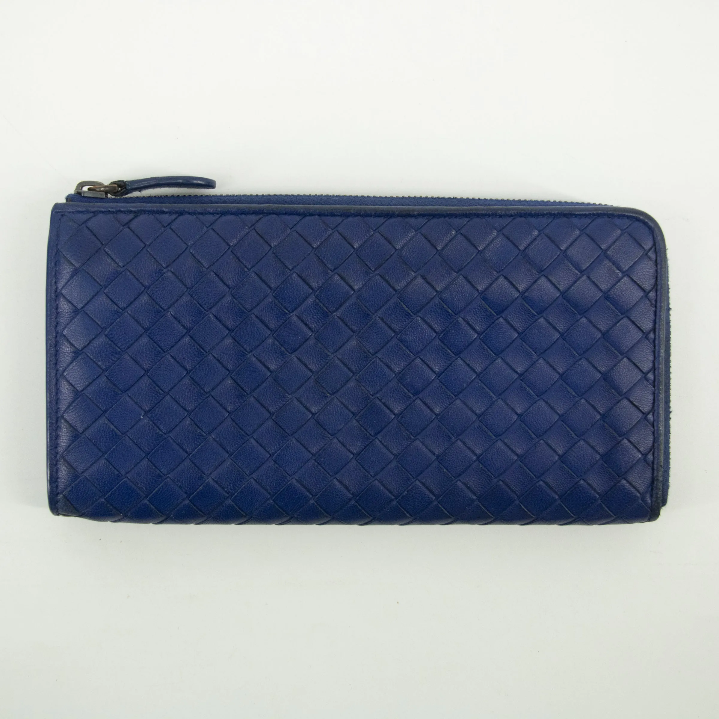 Bottega Veneta Blue Intrecciato Leather L-shaped Zipper Long Wallet  #2397