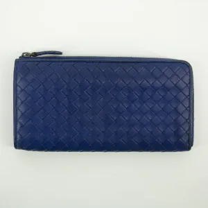 Bottega Veneta Blue Intrecciato Leather L-shaped Zipper Long Wallet  #2397