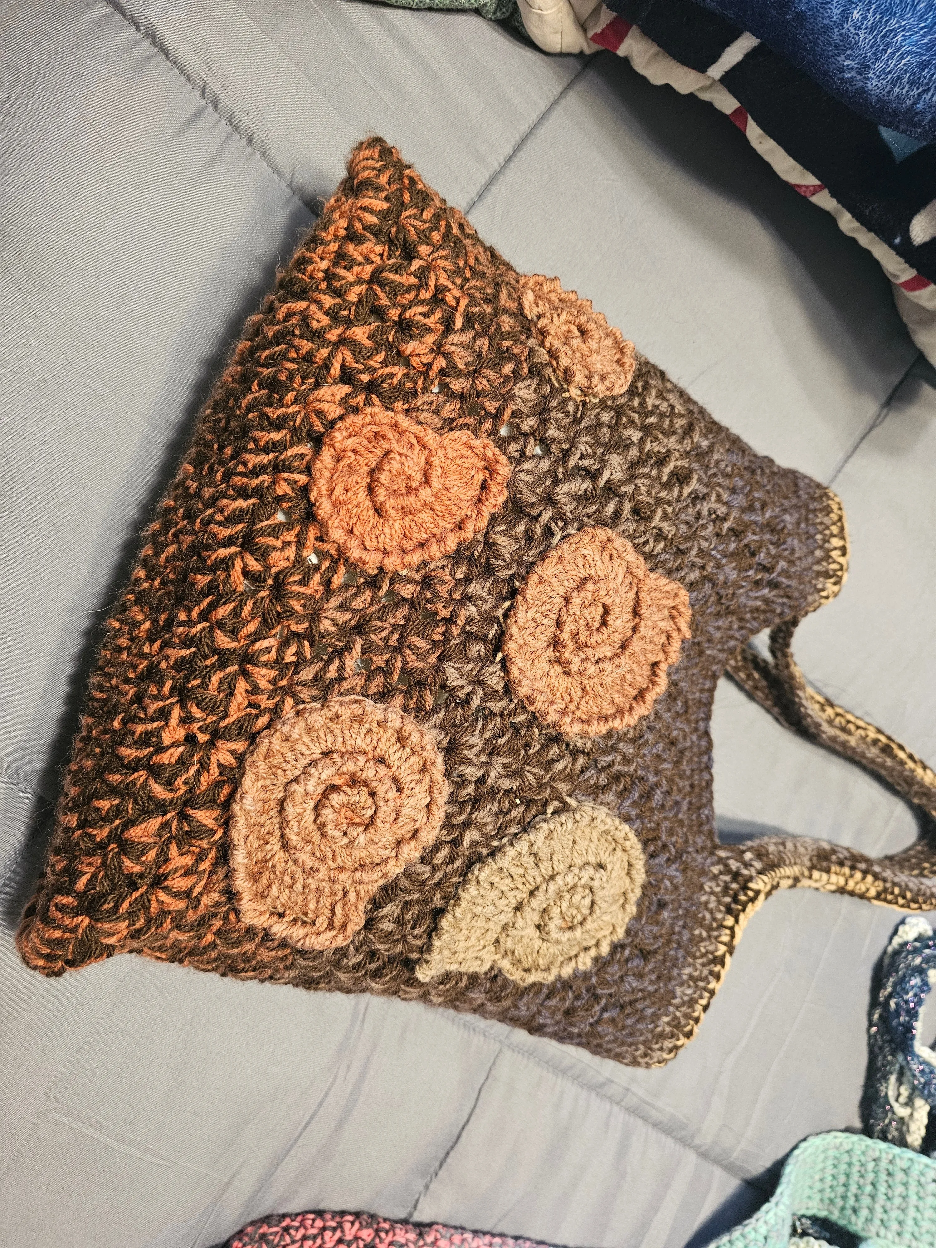 Brown Crochet Tote / Shopper Bag