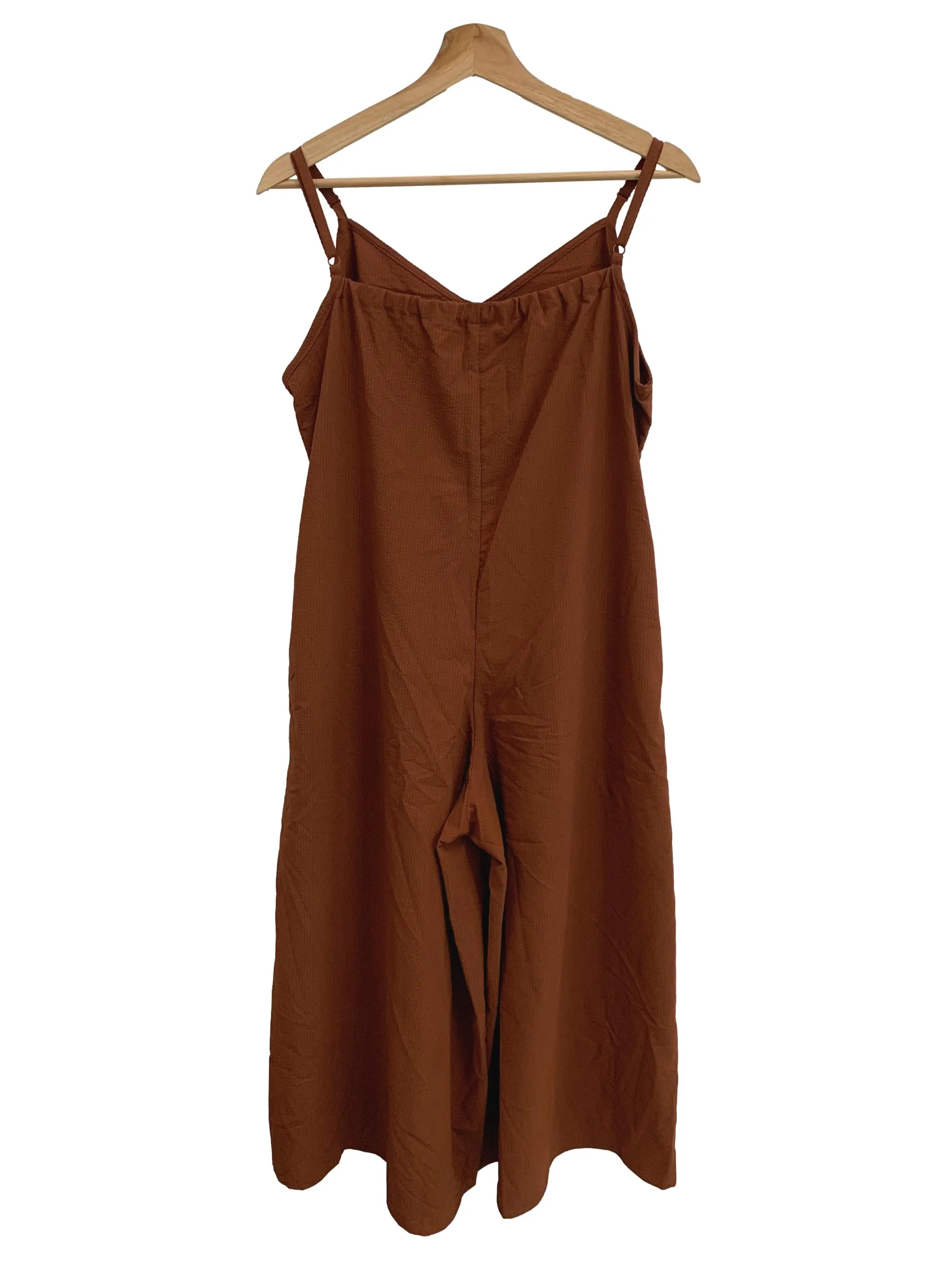Brown Strapped Ribbed Jumpsuit