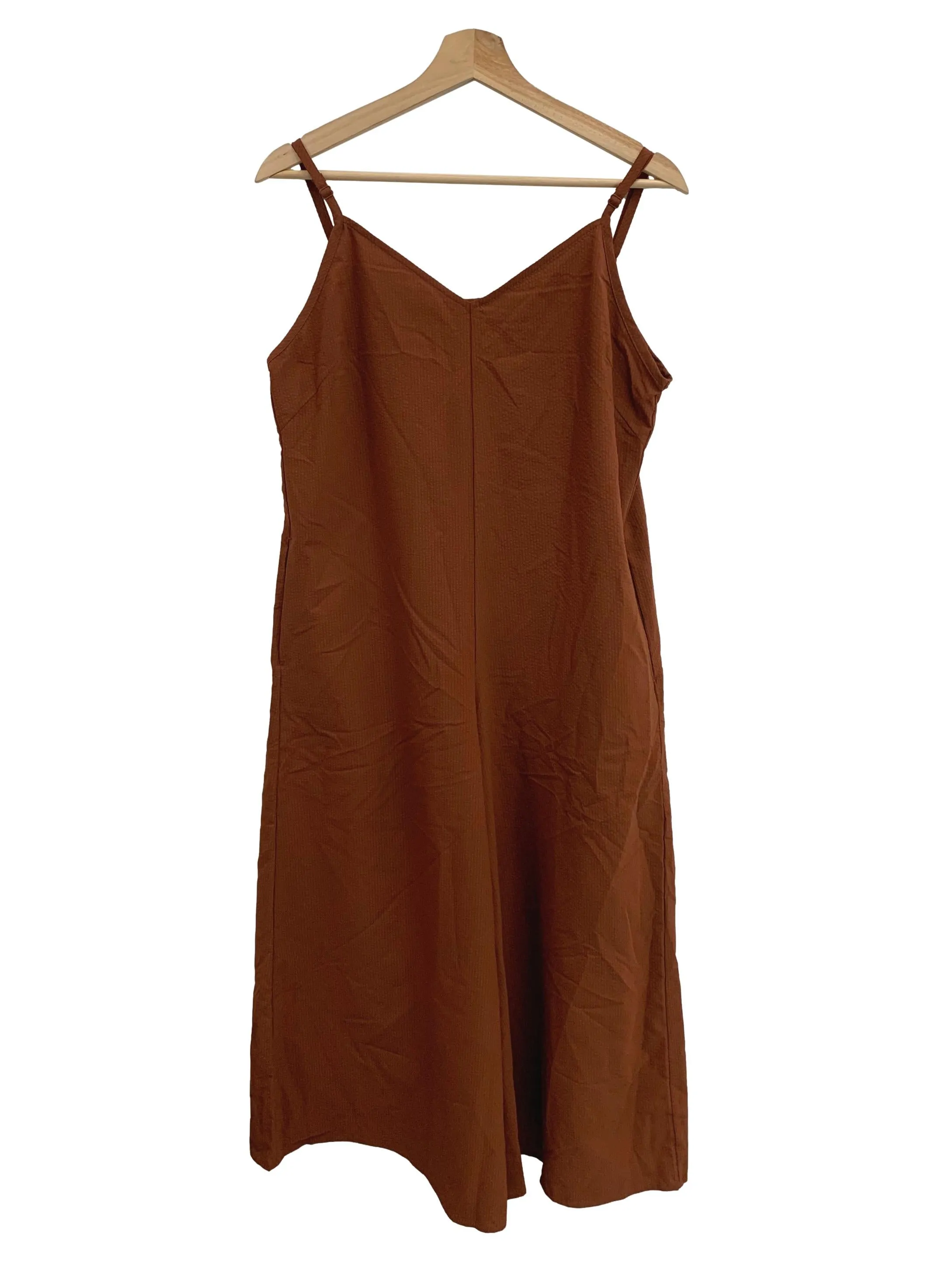 Brown Strapped Ribbed Jumpsuit