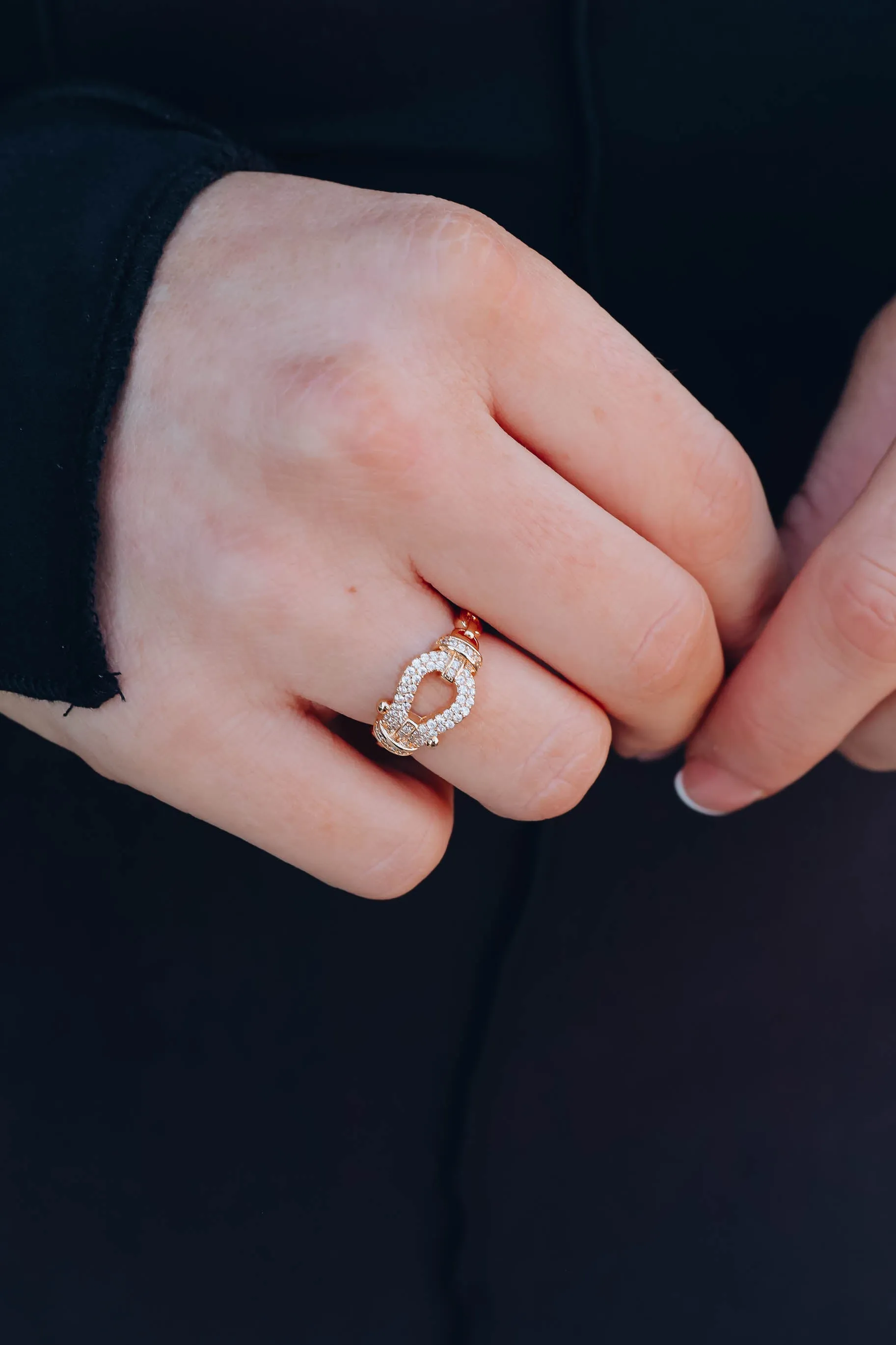 Buckle Rhinestone Statement Ring - Gold