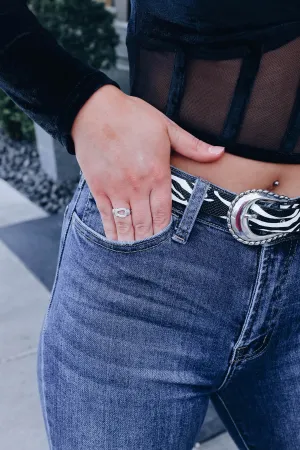 Buckle Rhinestone Statement Ring - Silver