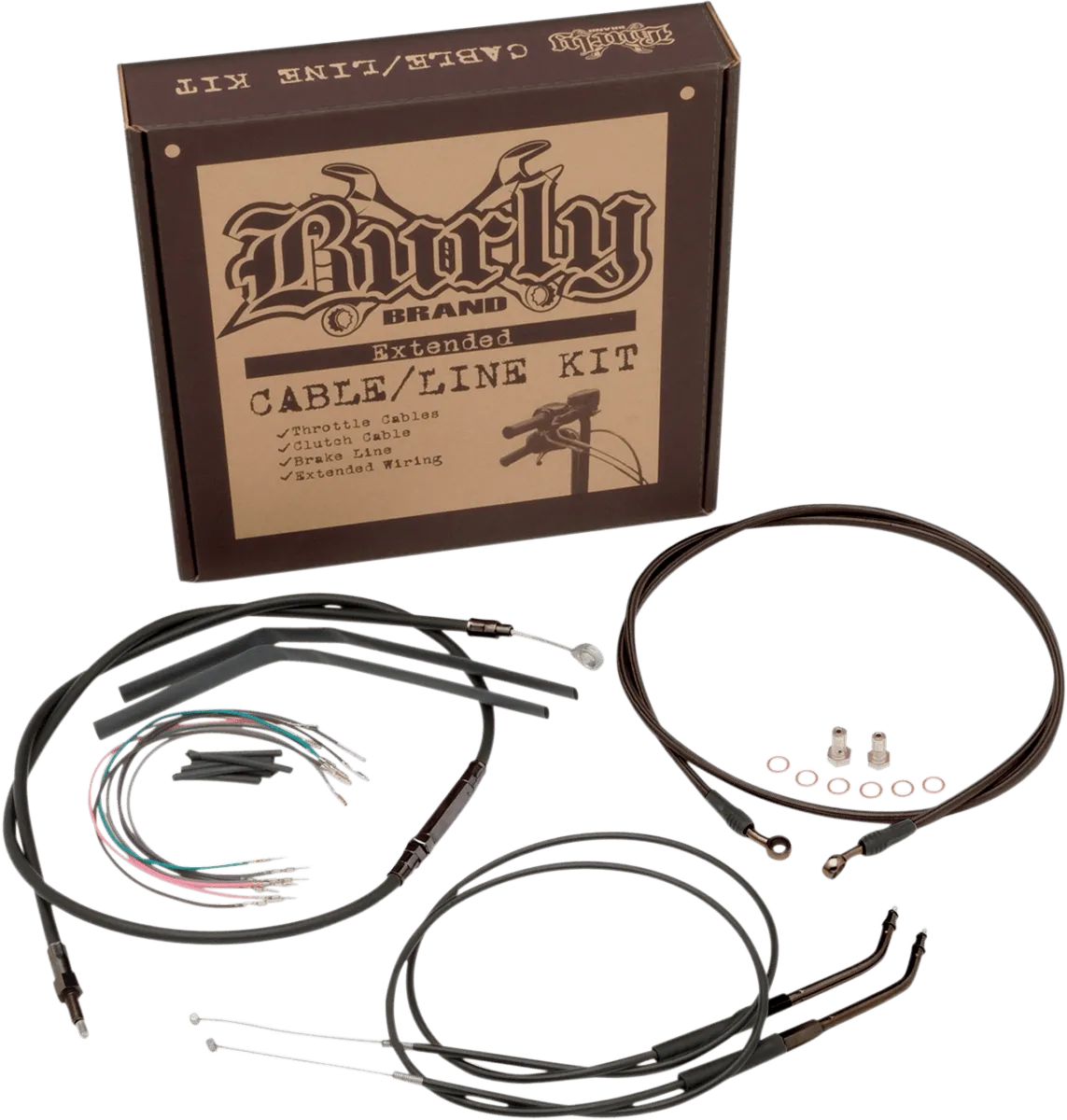 Burly Brand B30-1044 Extended Cable/Brake Line Kit for 16in. Ape Handlebars - Black Vinyl