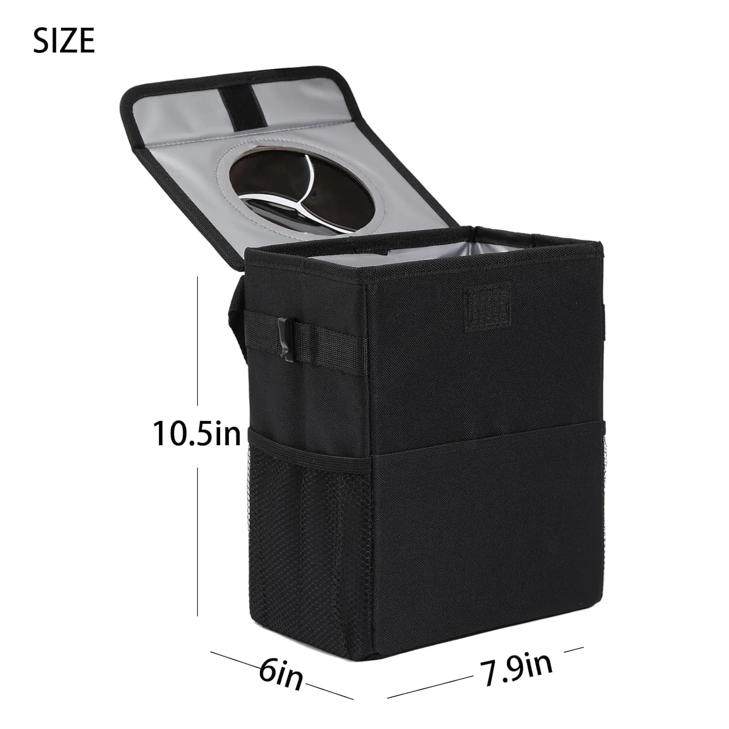 Car Garbage Can with Lid Leak Proof Vehicle Trash Can 3 Storage Pockets Hanging Waterproof Car Trash Bag for SUV Black