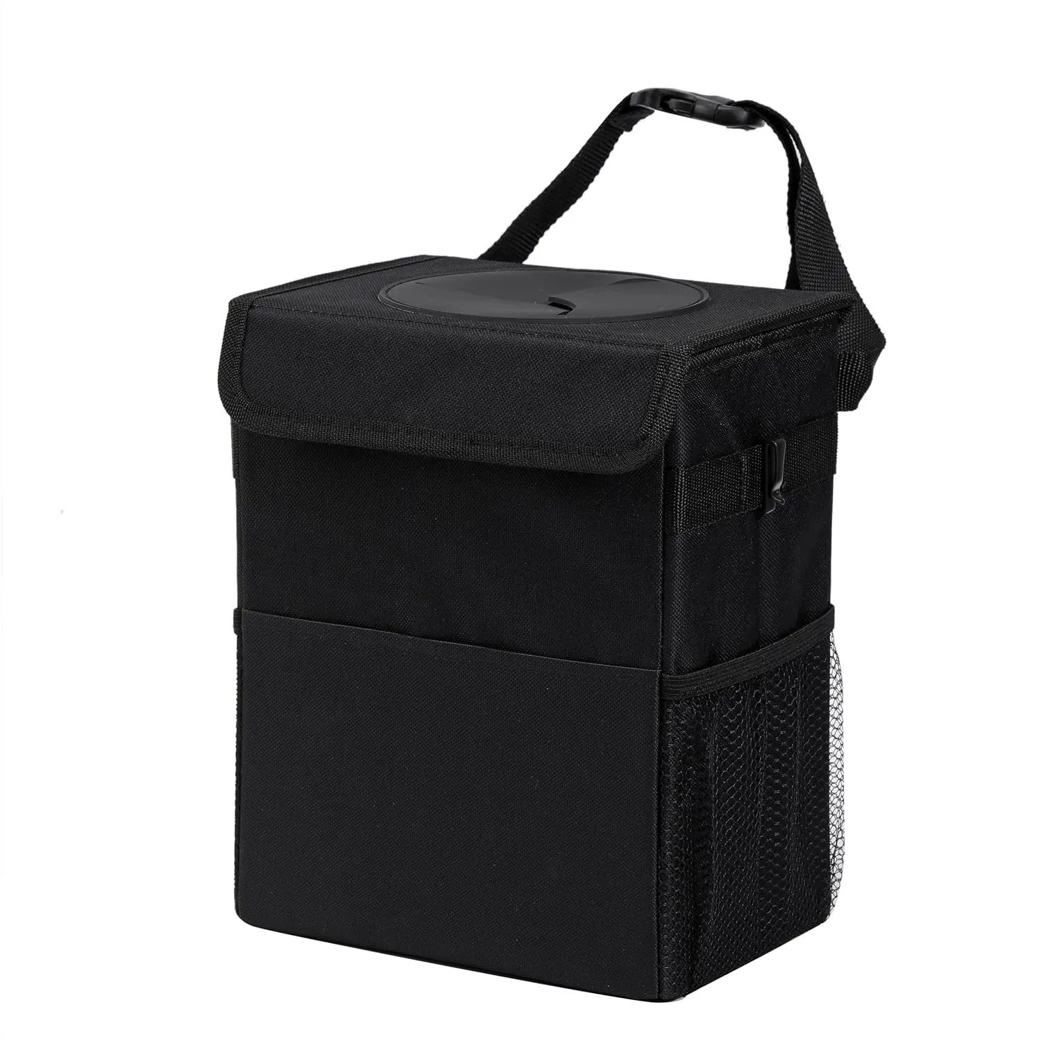 Car Garbage Can with Lid Leak Proof Vehicle Trash Can 3 Storage Pockets Hanging Waterproof Car Trash Bag for SUV Black
