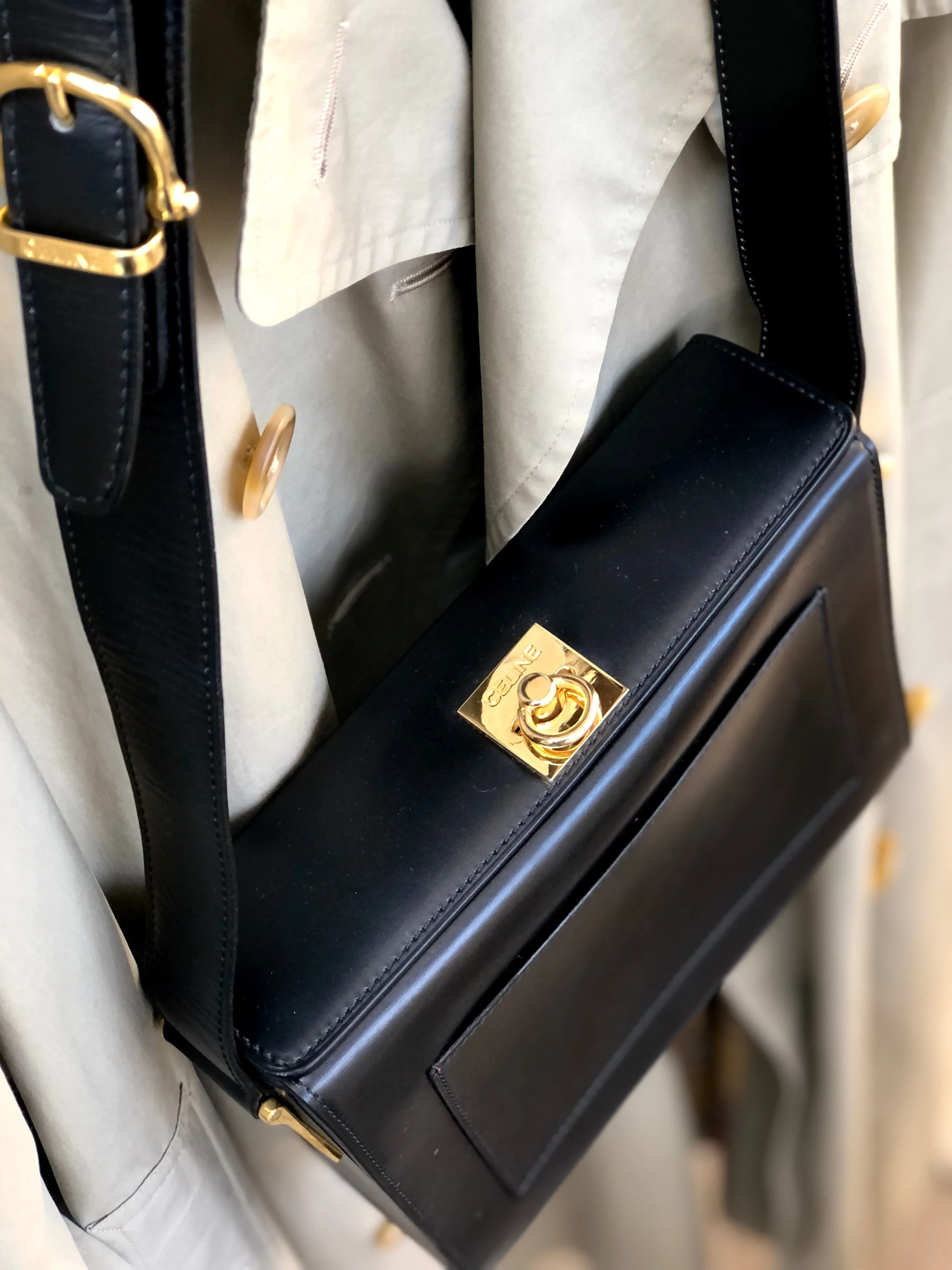 CELINE Gancini Crossbody Box Shoulder bag Black Vintage Old Celine w6vekz