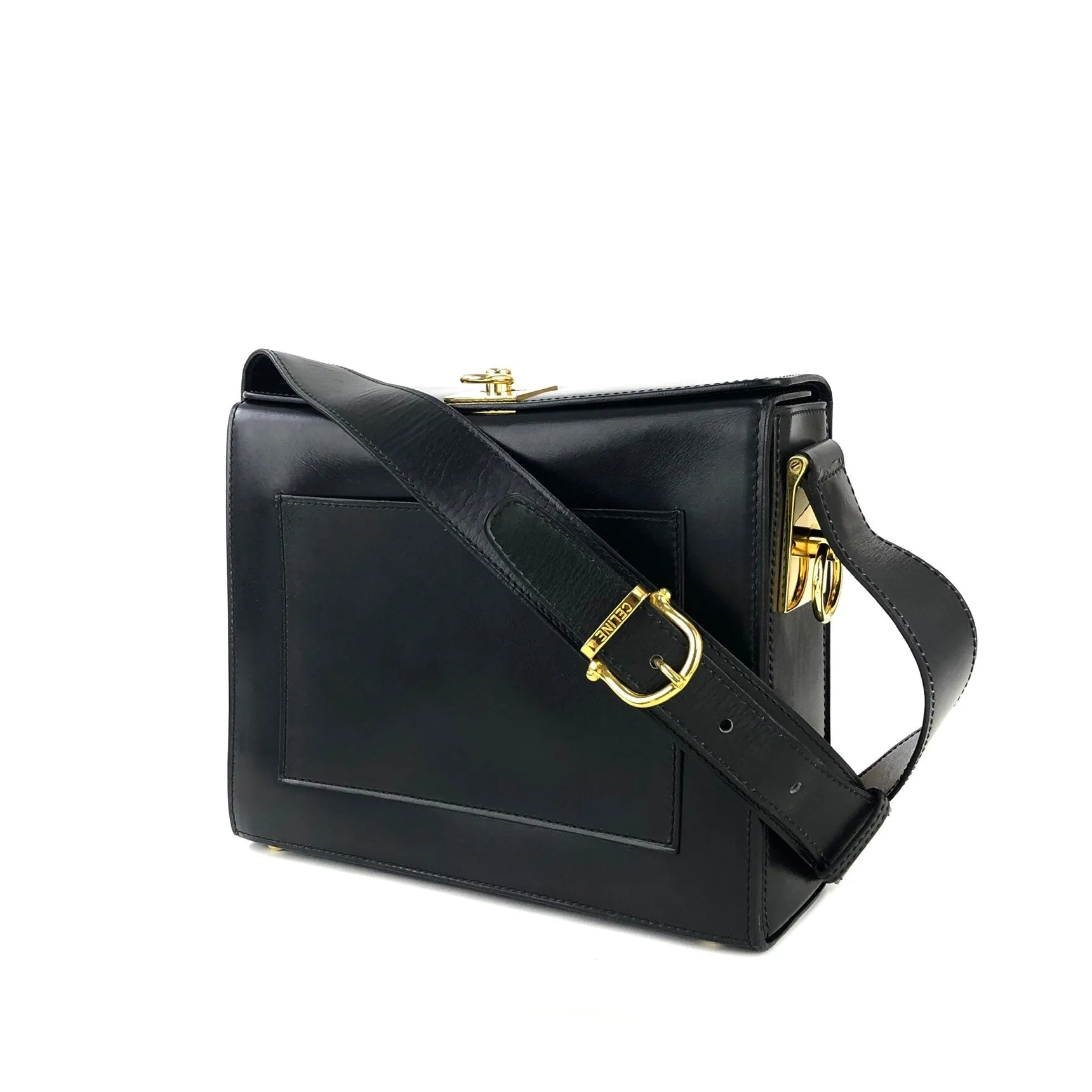 CELINE Gancini Crossbody Box Shoulder bag Black Vintage Old Celine w6vekz