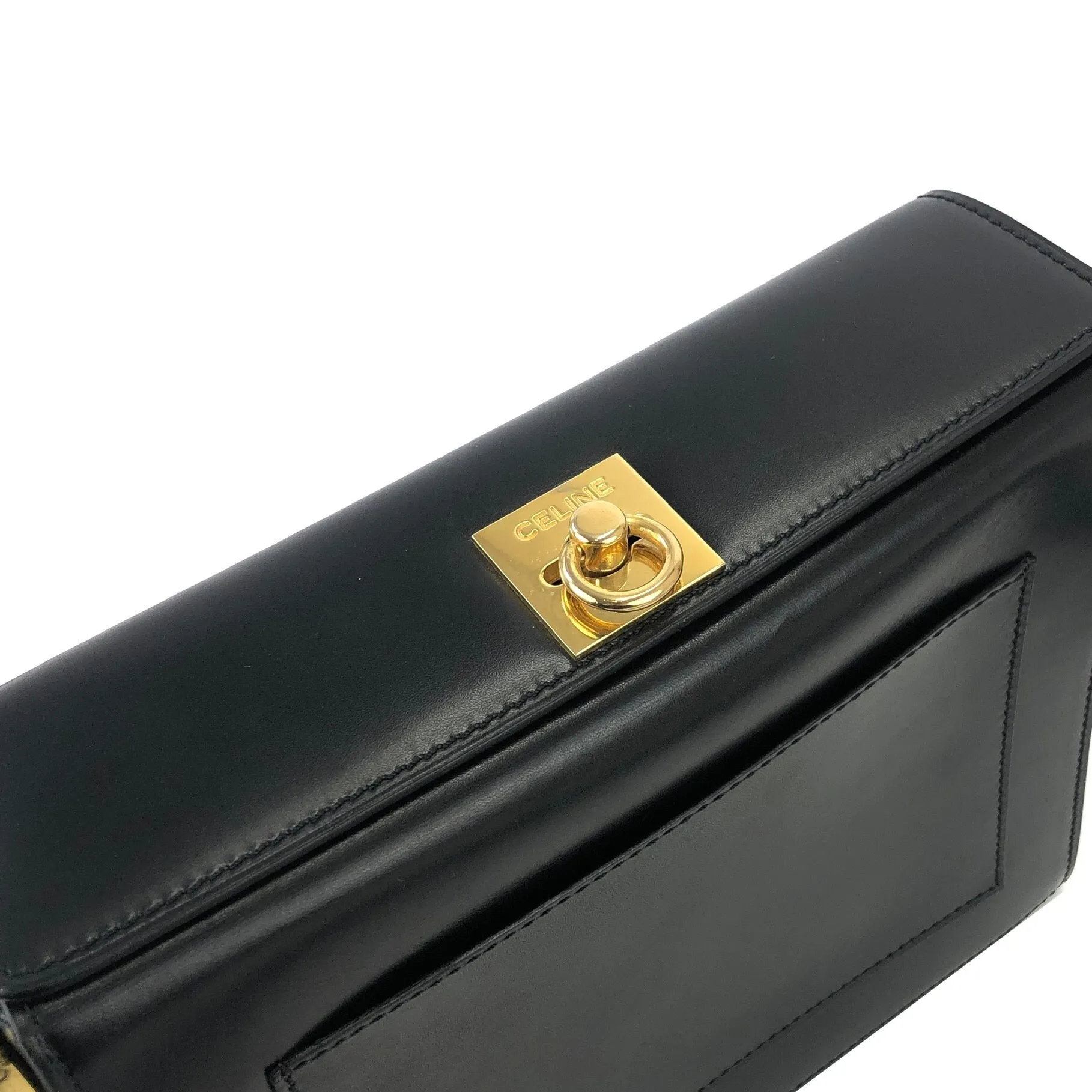 CELINE Gancini Crossbody Box Shoulder bag Black Vintage Old Celine w6vekz