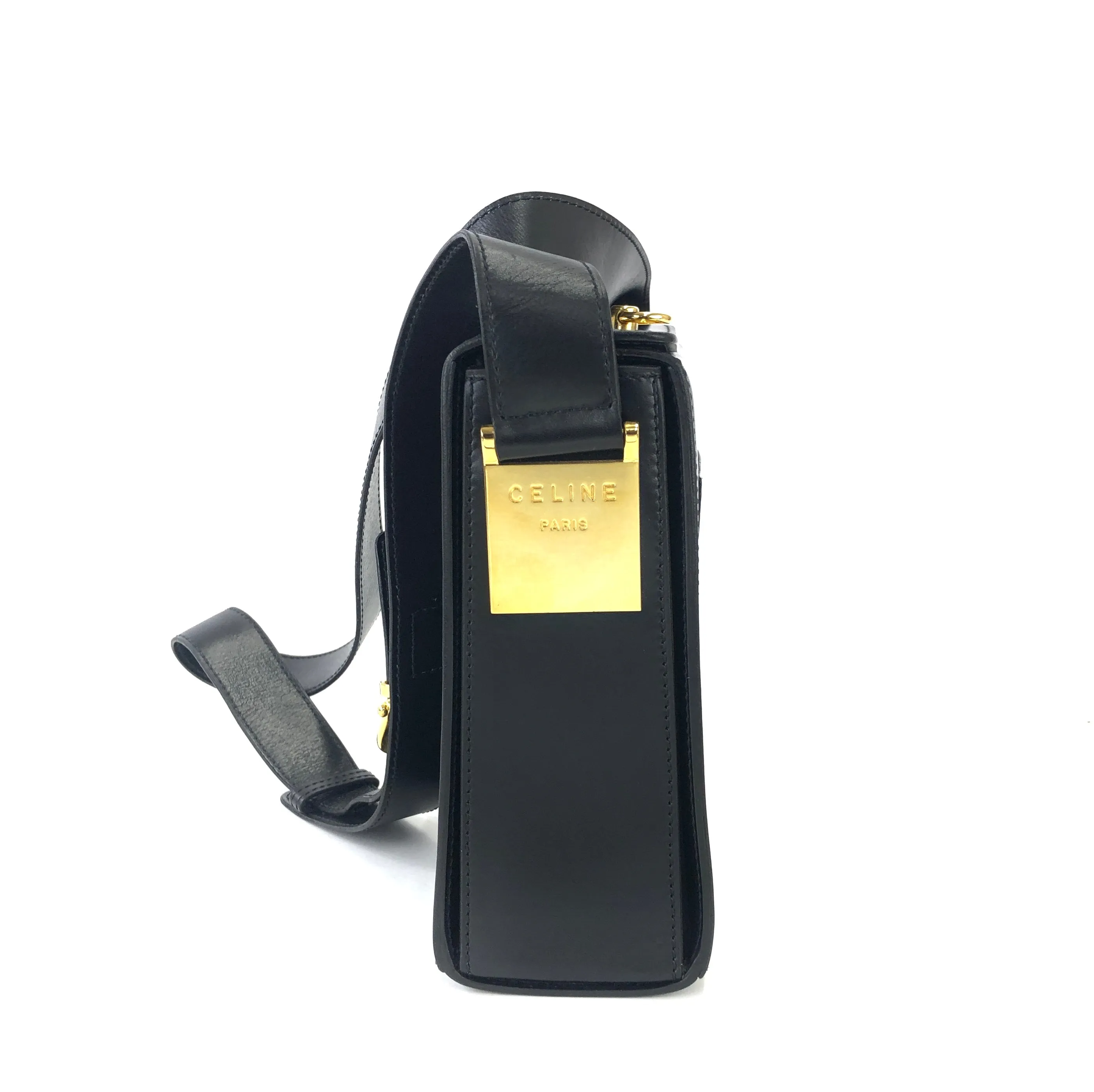 CELINE Gancini Crossbody Box Shoulder bag Black Vintage Old Celine w6vekz