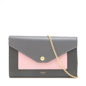 Celine Large Colorblock Pocket Envelope Wallet On A Chain Grey/Pink -SKU #2604