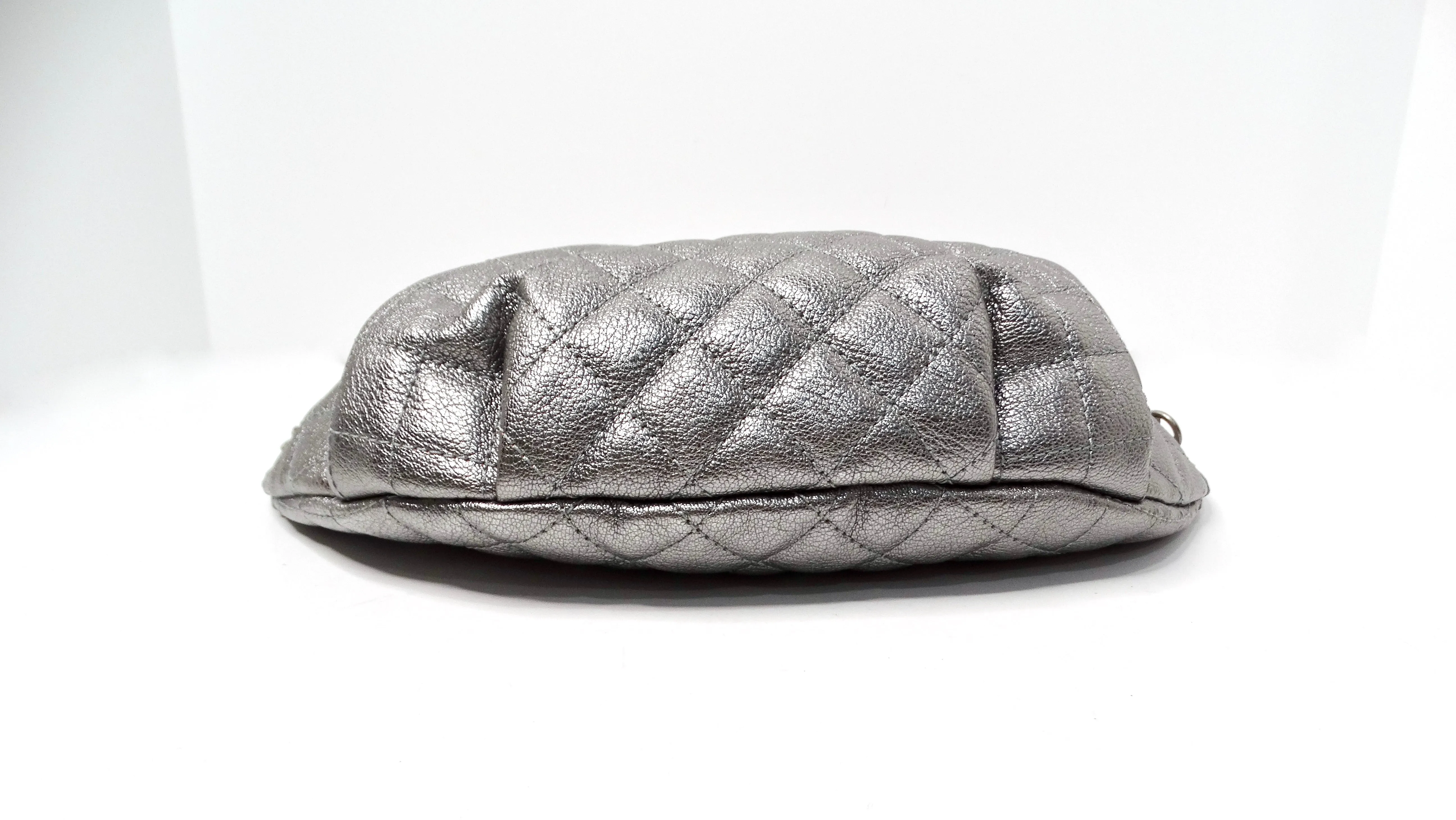 Chanel 2015 Silver Metallic Quilted Calfskin Banane Fanny Pack Waist Bag