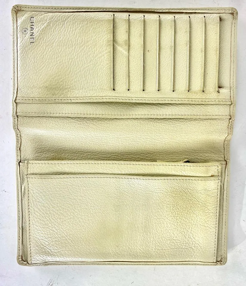 Chanel Beige CC Logo Long Bifold Flap Wallet 857664