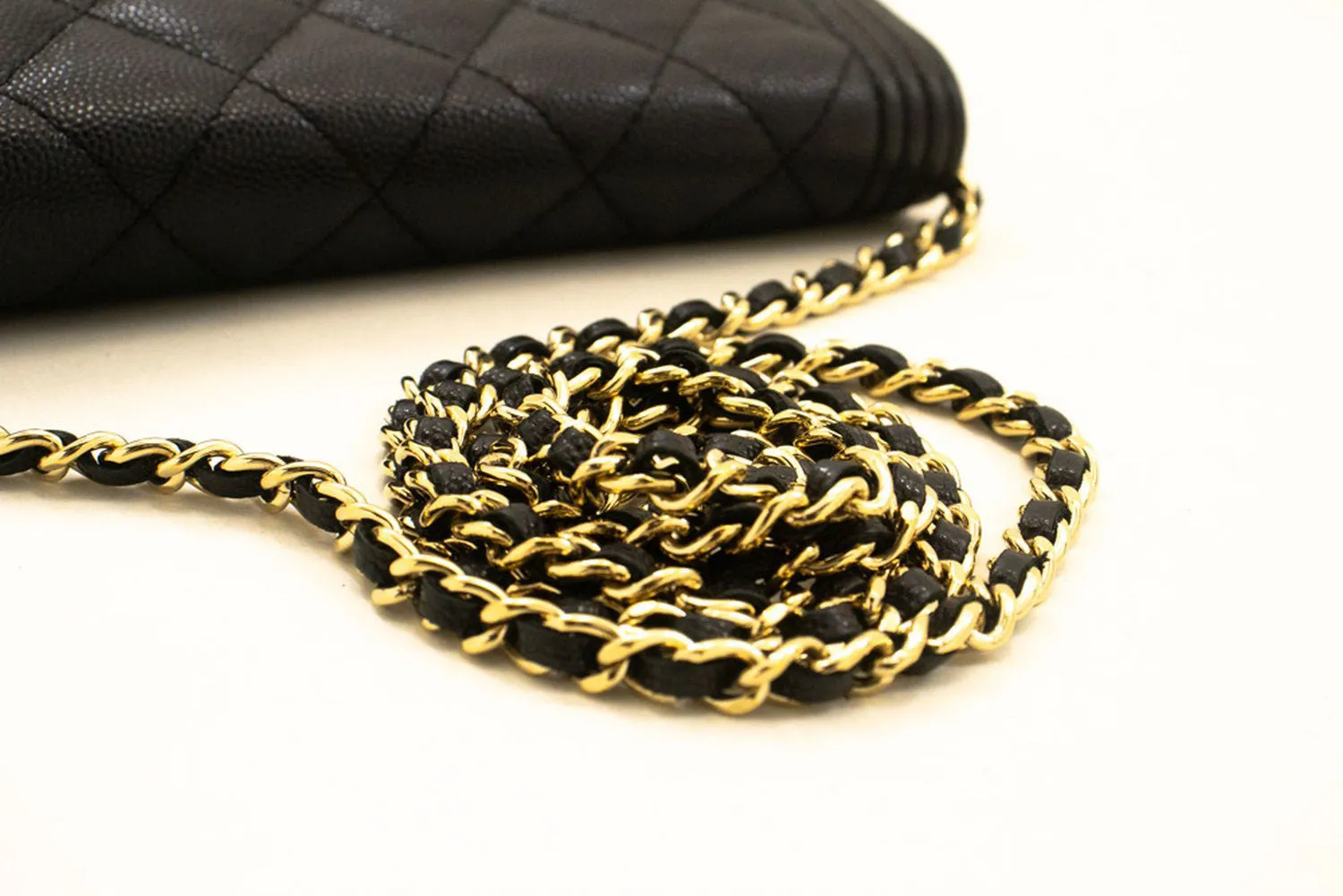 CHANEL Boy Black Grained Calfskin Wallet On Chain WOC Flap Bag p66