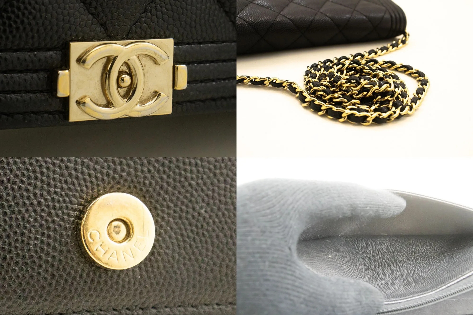 CHANEL Boy Black Grained Calfskin Wallet On Chain WOC Flap Bag p66