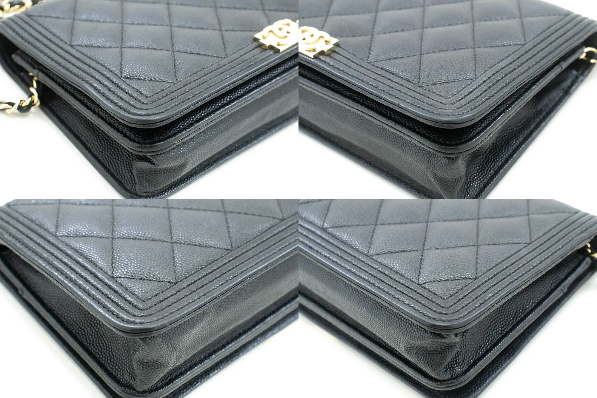 CHANEL Boy Black Grained Calfskin Wallet On Chain WOC Flap Bag p66
