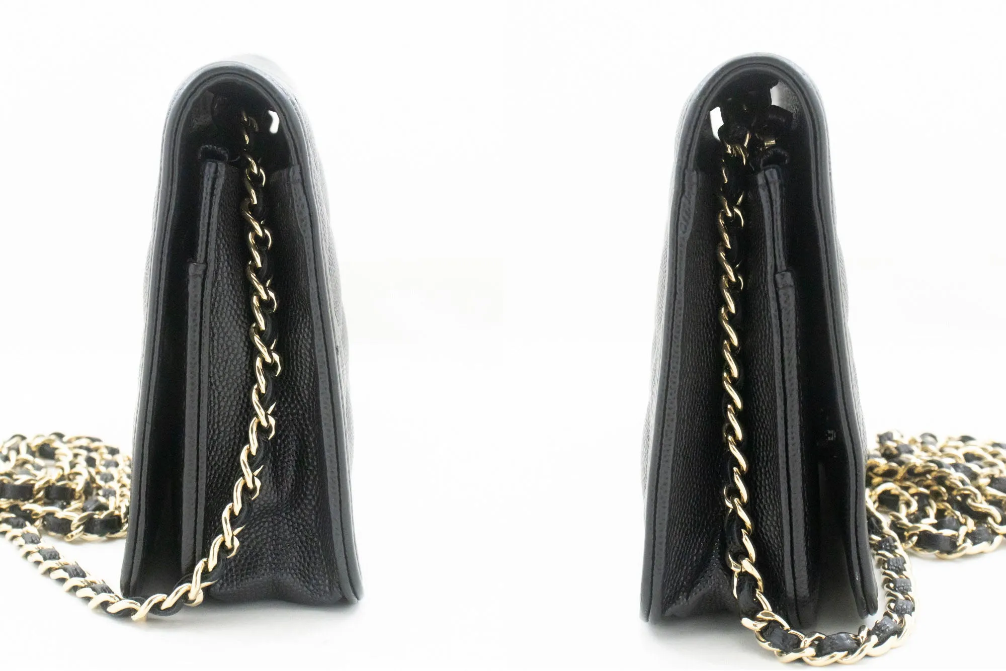 CHANEL Boy Black Grained Calfskin Wallet On Chain WOC Flap Bag p66