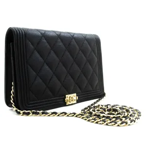 CHANEL Boy Black Grained Calfskin Wallet On Chain WOC Flap Bag p66