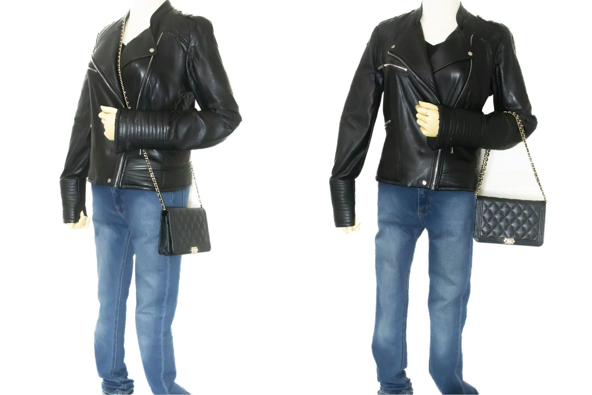 CHANEL Boy Black Grained Calfskin Wallet On Chain WOC Flap Bag p66