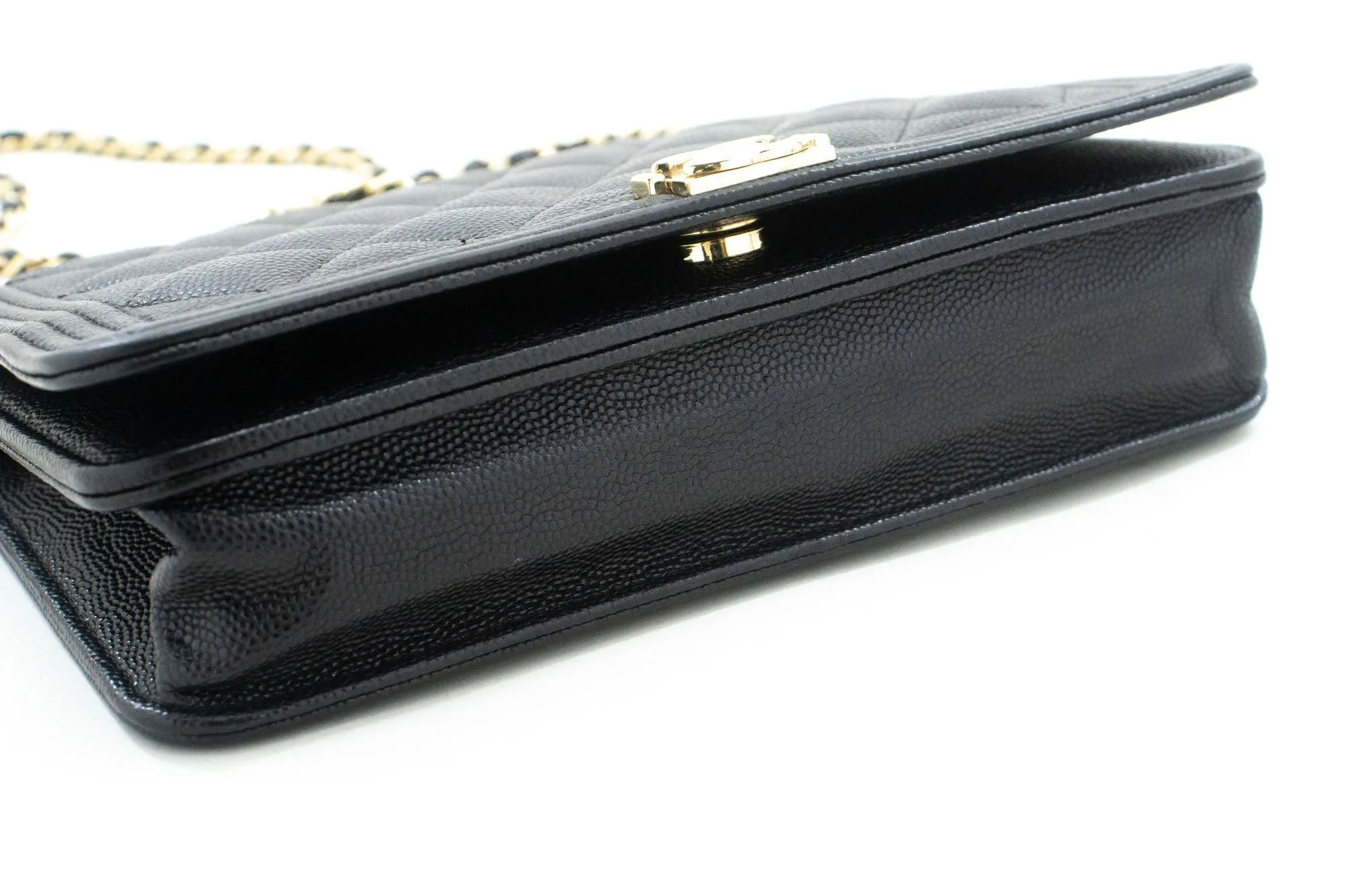 CHANEL Boy Black Grained Calfskin Wallet On Chain WOC Flap Bag p66