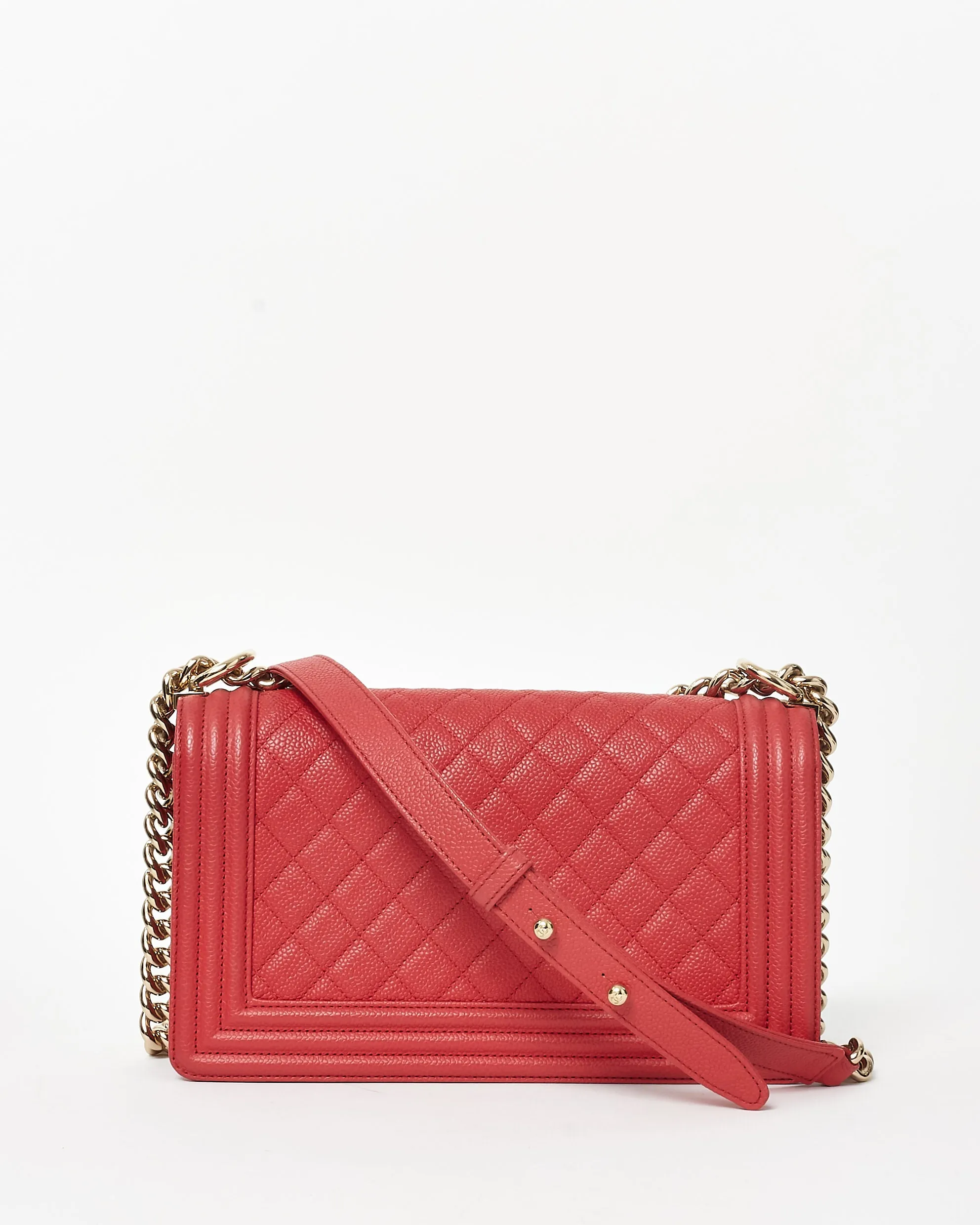 Chanel Red Caviar Leather GHW Medium Boy Bag