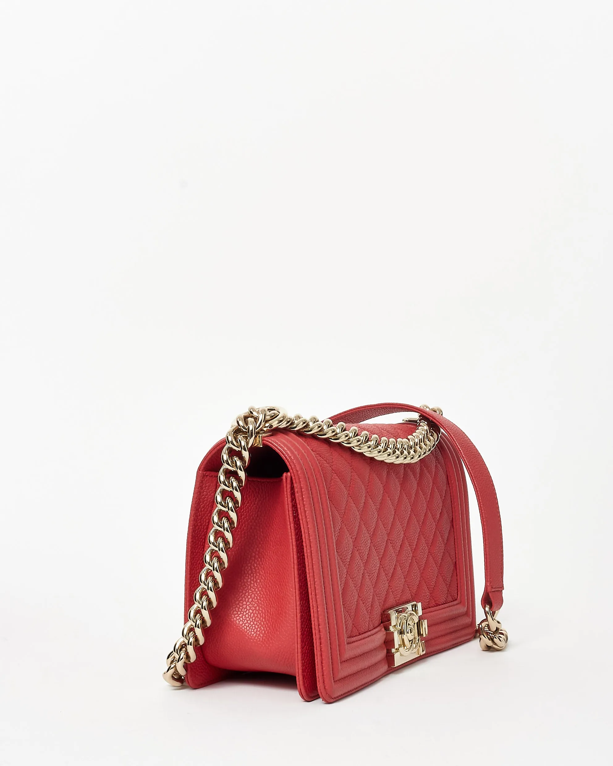 Chanel Red Caviar Leather GHW Medium Boy Bag