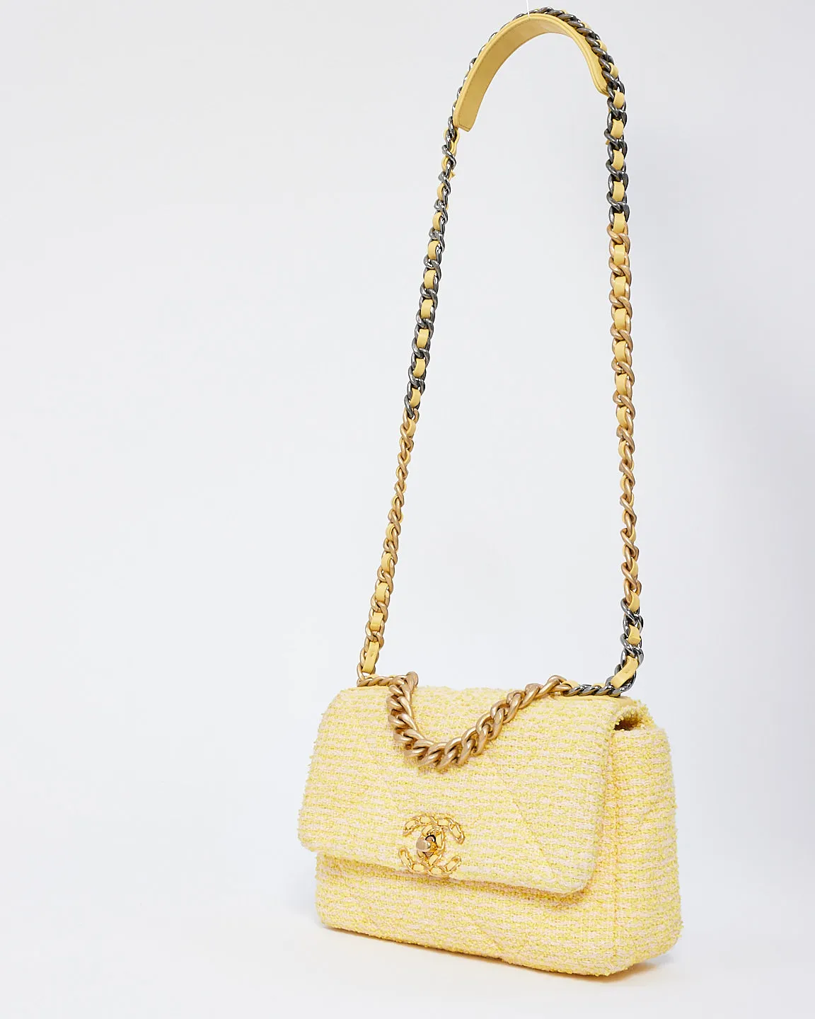 Chanel Yellow Tweed Medium 19 Shoulder Bag