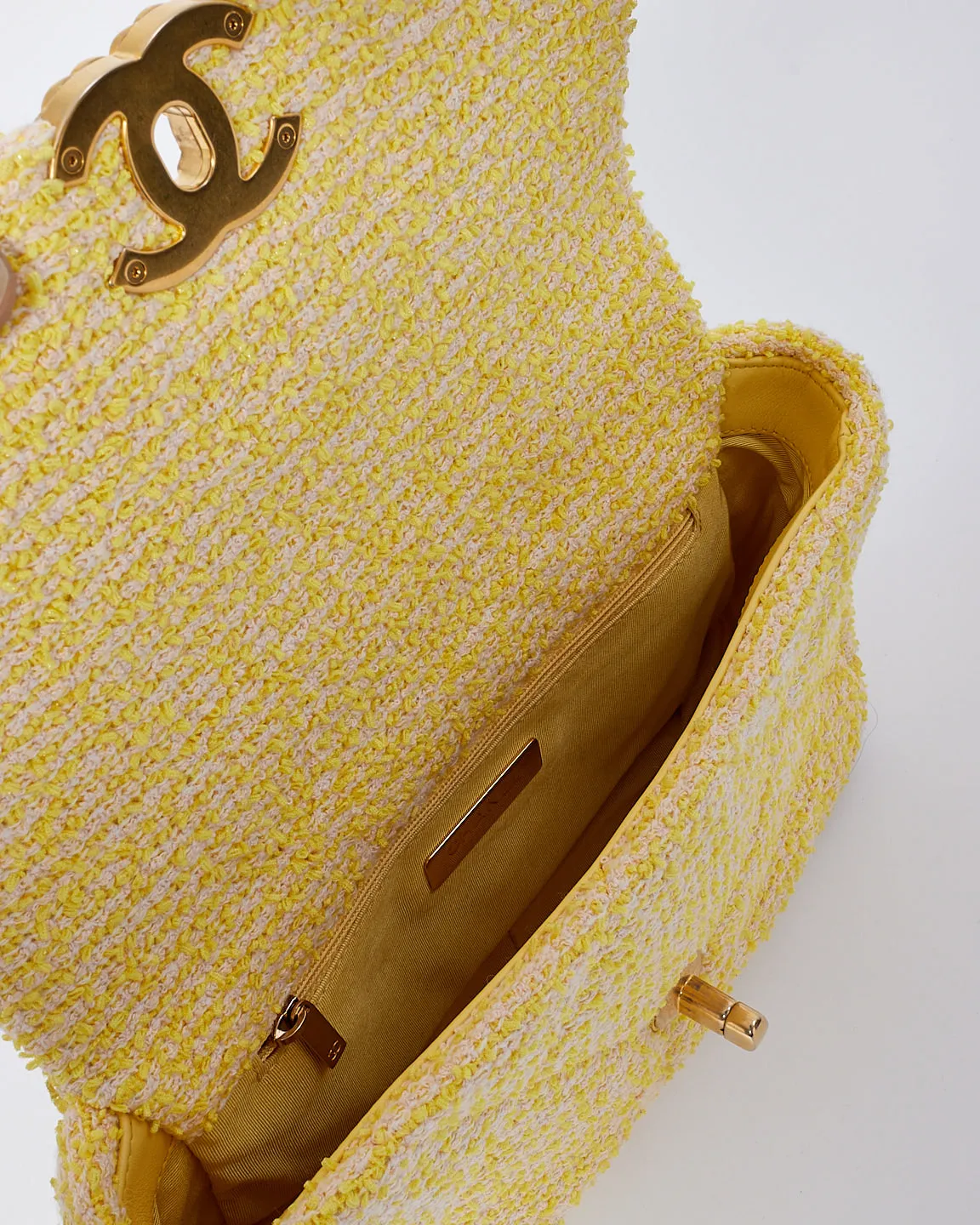 Chanel Yellow Tweed Medium 19 Shoulder Bag