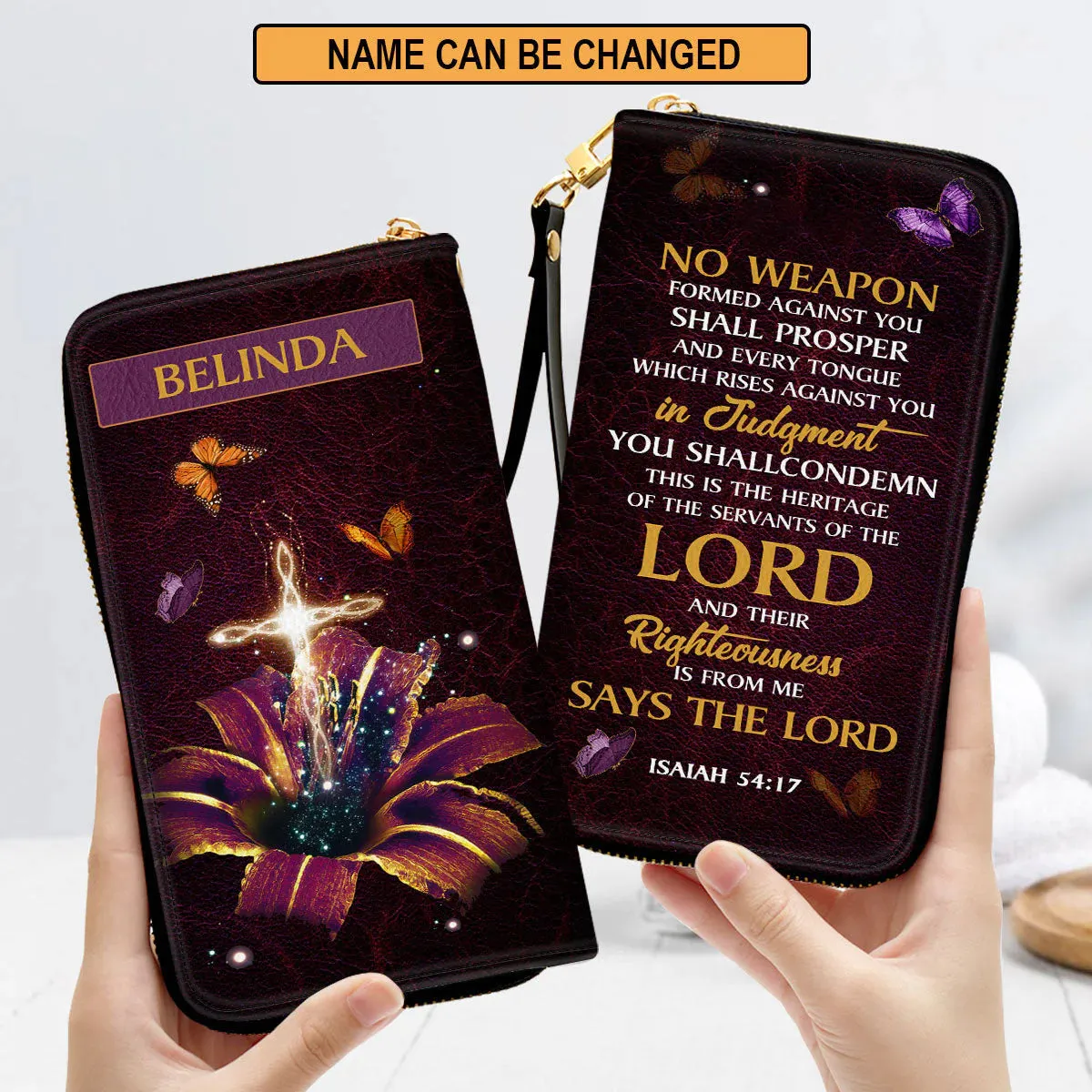 Christianartbag Clutch Purse, No Weapon Formed Against You Shall Prosper Clutch Purse For Women, Personalized Name, Christian Gifts For Women, CAB16091223.